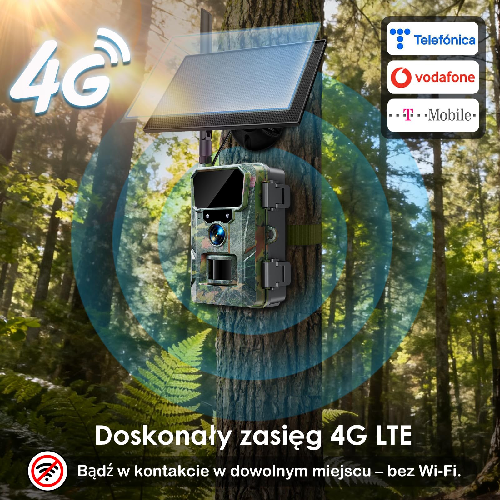 WOLFANG 4G LTE Cellular Wildlife, bateria 5200 mAh, kamera komórkowa 2K ze sterowaniem aplikacją, super noktowizor, wyświetlacz 2.0'TFT, aktywowany ruchem wyzwalacza 0,2 s, wodoodporność IP66