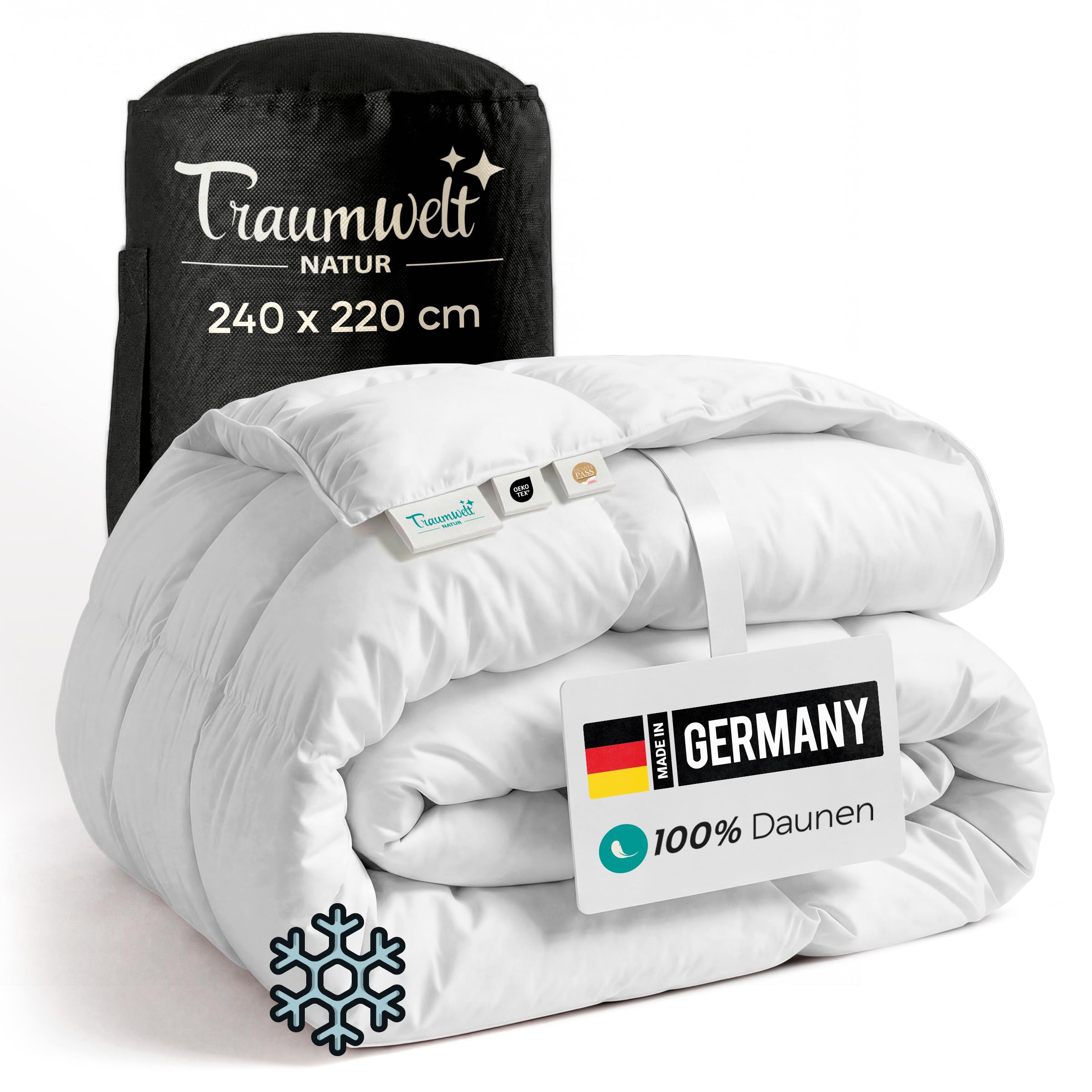 Made in Germany kołdra puchowa 240 x 220 cm ze 100% puchu, kołdra zimowa, nadaje się dla alergików (nomite), certyfikat Öko-Tex 100 klasa 1, Downpasss