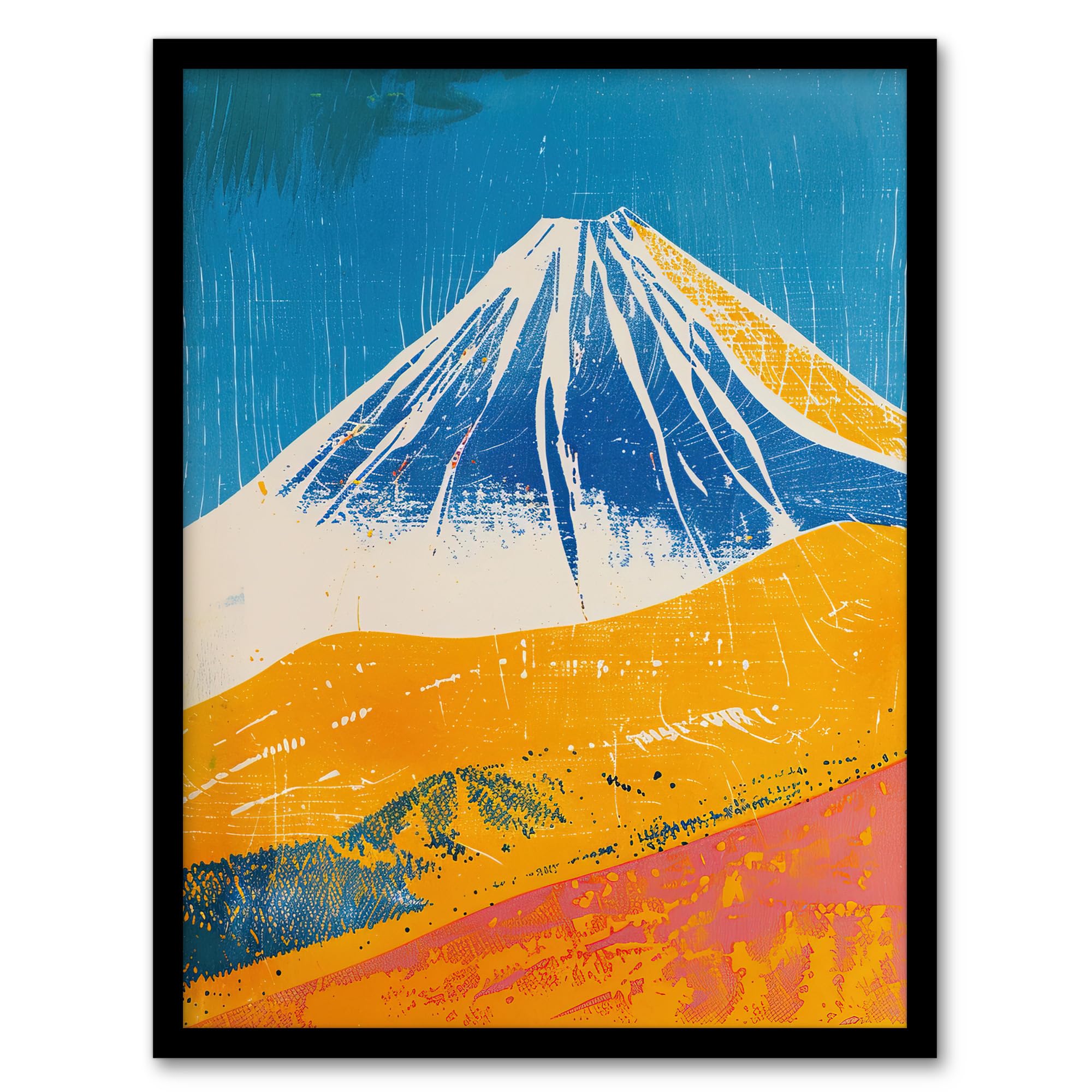 Artery8 Mount Fuji Japan Orange Blue Volcano Living Room Artwork Framed Wall Art Print 18X24 Inch
