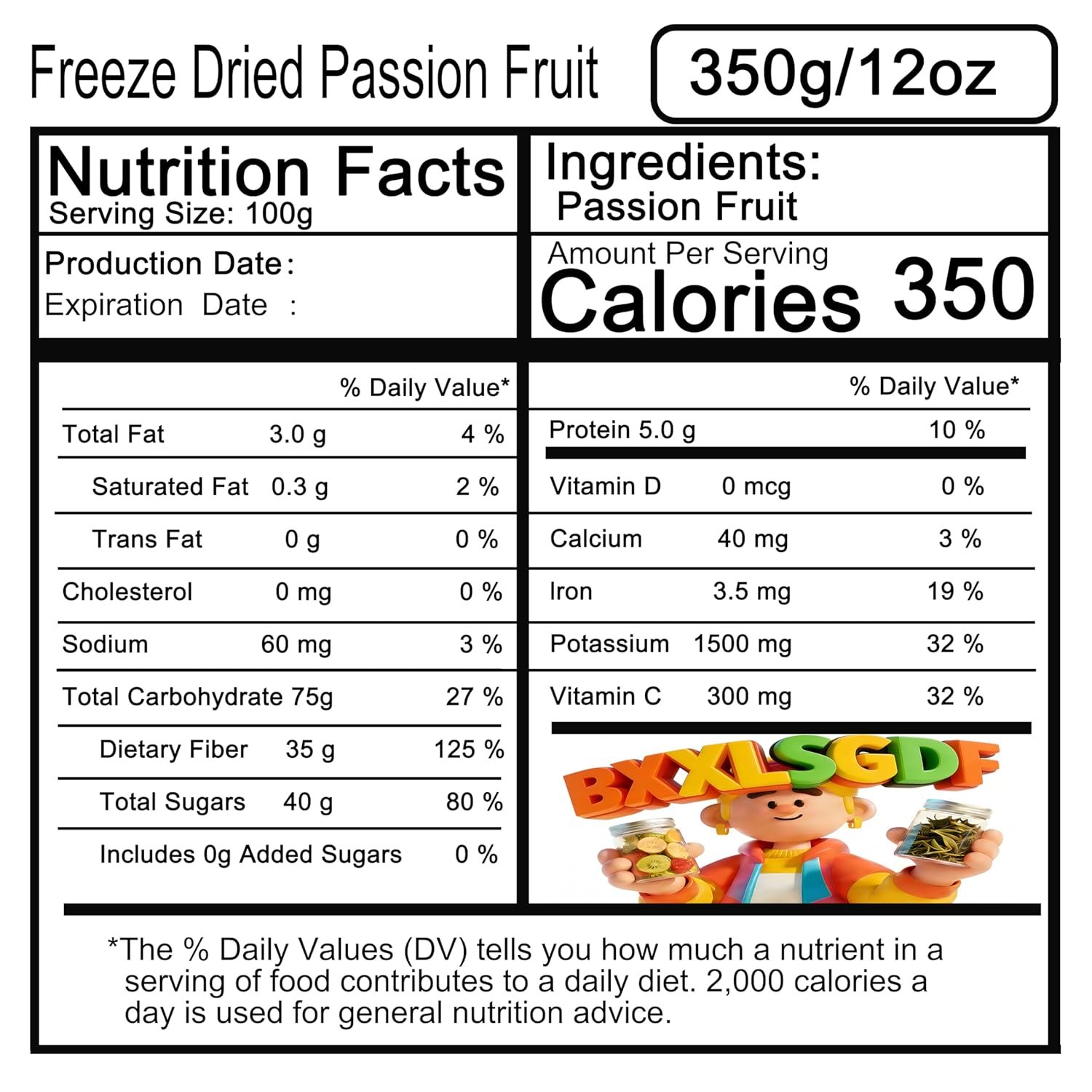 Premium Freeze Dried Passion Fruit 12.3oz (350g) - 100% No Sugar Added | Tropical Flavor for Drinks, Baking & Smoothies
