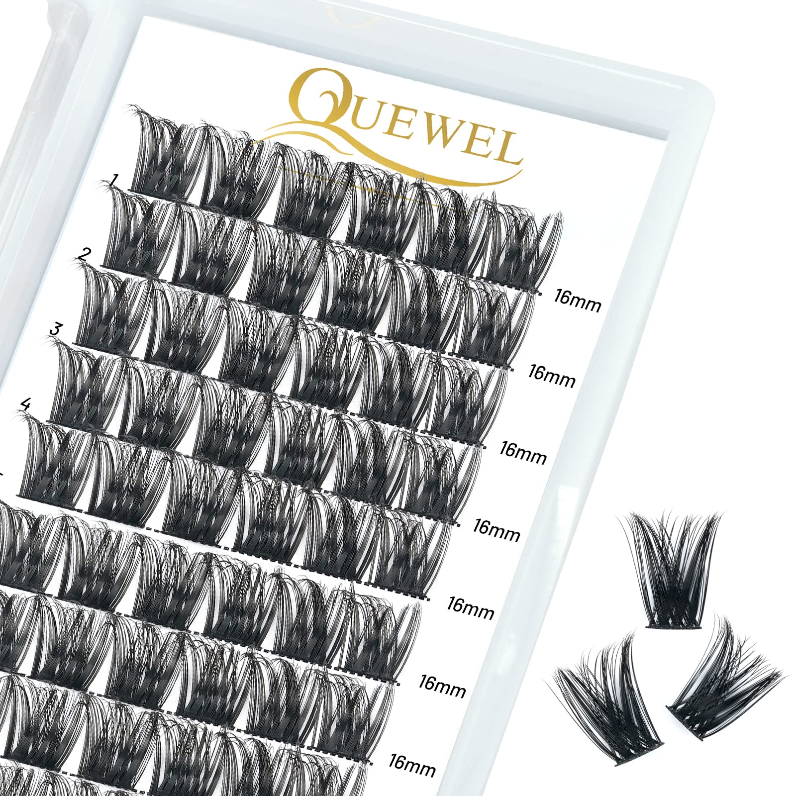 QUEWEL DIY Cluster Lashes - Individual Volume False Eyelashes, Soft & Light, Segmented, For Makeup Home Use (Honey01-D-MIX8-16mm) — view 27