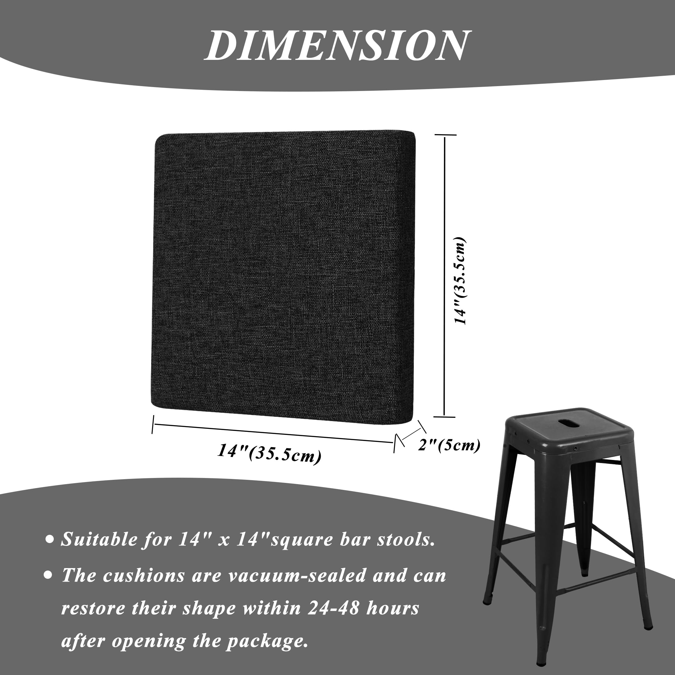 FlyGulls Square Bar Stool Cushions Non-Slip Chair Pads with Ties 2“ Thick Chair Cushions Set of 2 with Machine Washable Cover (35.5x35.5cm/14x14inch - Image 4