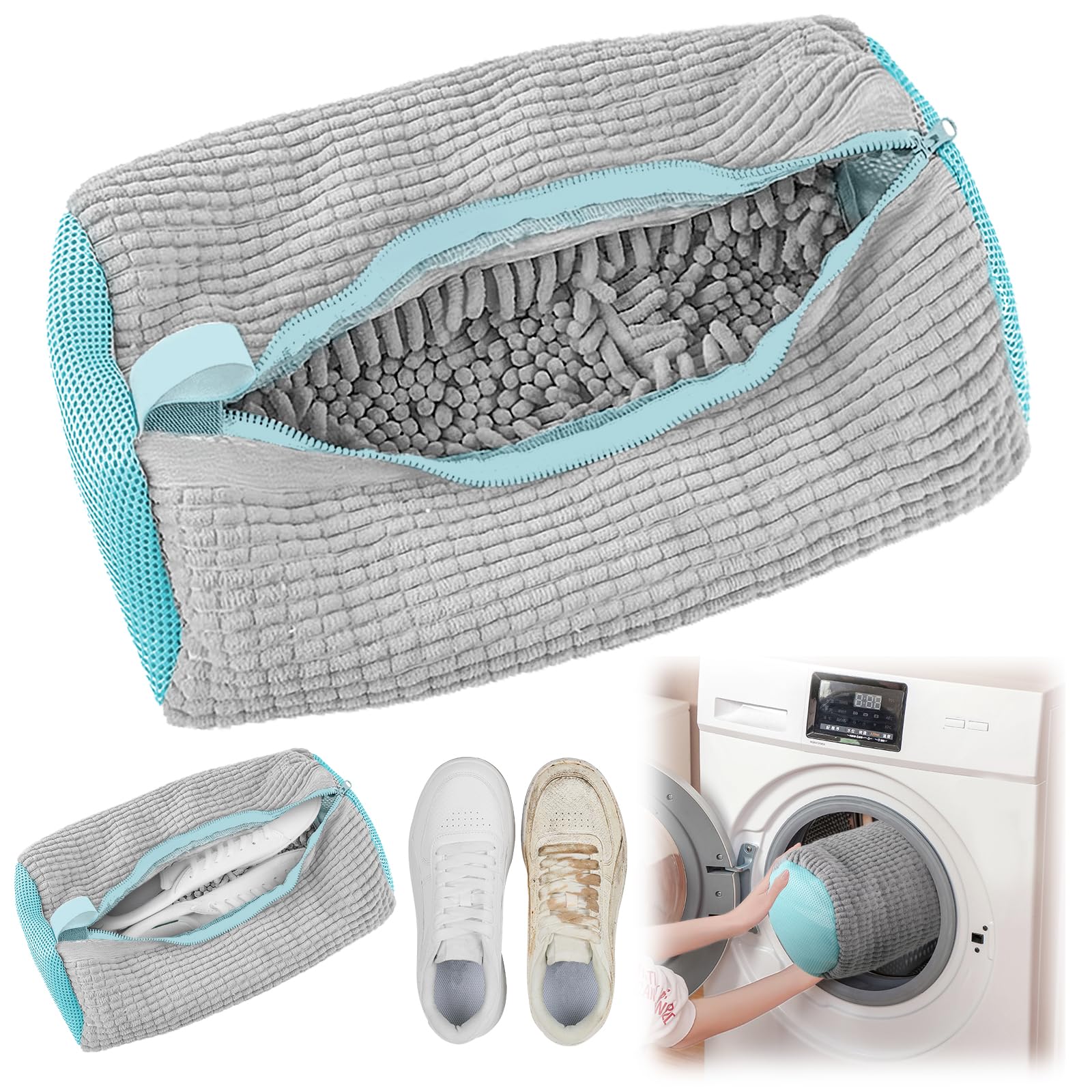 Schuhwaschbeutel Für Waschmaschine 2-in-1 - Mit Chenille Für 360° Reinigung Gelb