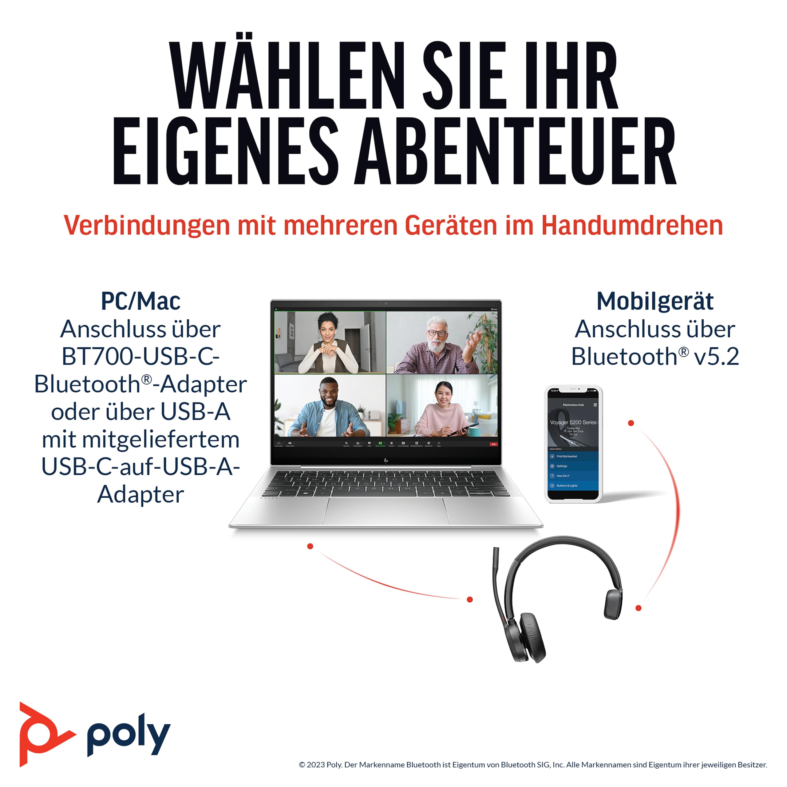 Schnurloses Headset Poly Voyager 4310 UC – Ein-Ohr-Bluetooth-Headset mit Noise Cancelling-Mikrofonarm – Verbindung mit PC/Mac/Mobiltelefon per Bluetooth – Kompatibel mit Teams, Zoom und mehr