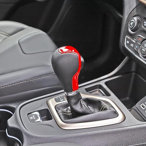 Vista 5 de JeCar Pomo de palanca de cambios de coche, accesorios interiores para Jeep Cherokee 2014-2018 (rojo)