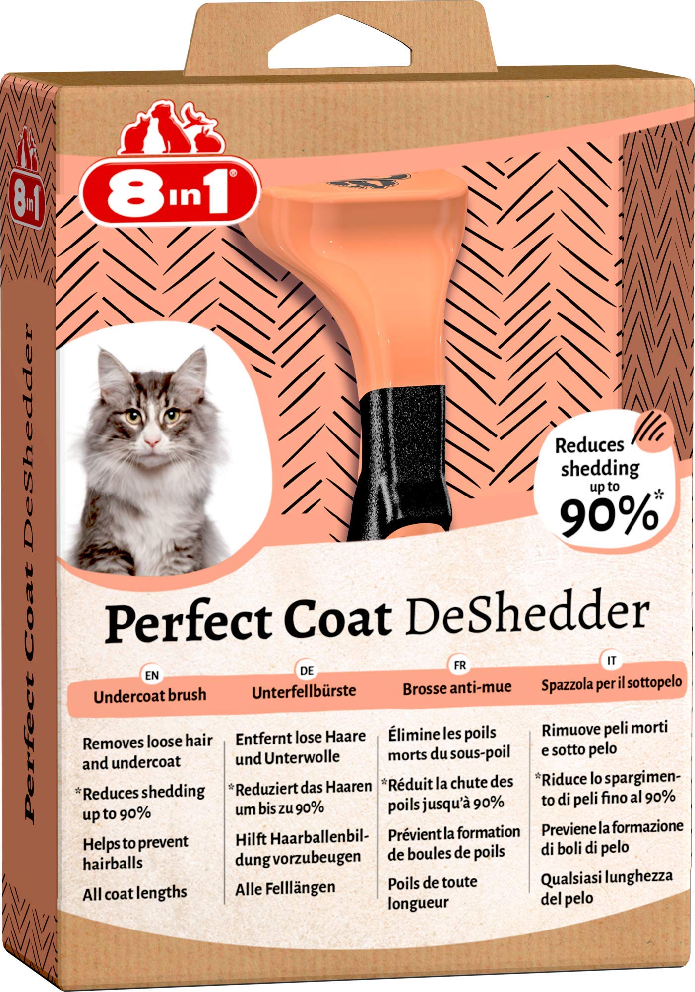 8 w 1 Perfect Coat DeShedder – szczotka do podsierścia dla kotów, odpowiednia do krótkowłosych i długich włosów