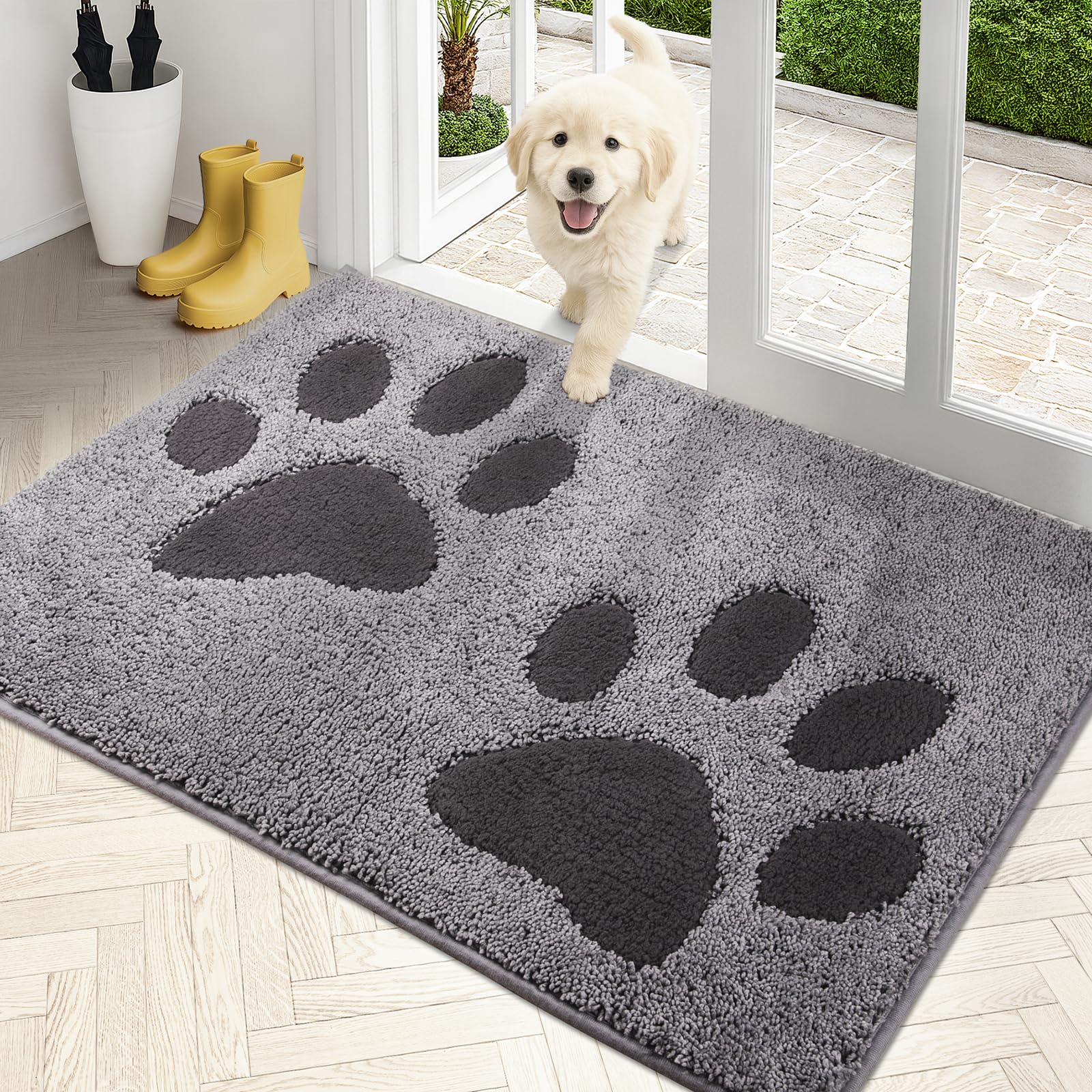 PURRUGS Dirt Trapping Door Mat 32" x 47", Non-Skid/Slip Machine Washable Microfiber Entryway Rug, Dog Doormat, Super Absorbent Welcome Mat for Muddy