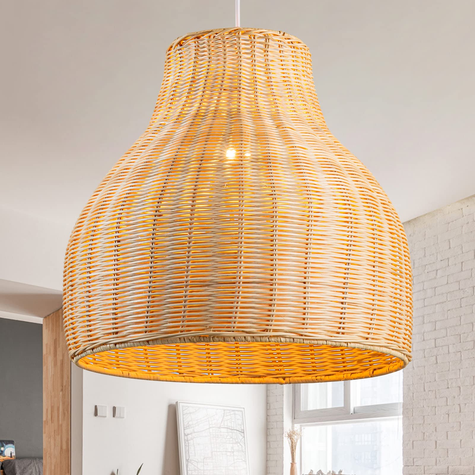 Karjearl Rattan Chandelier, HandWoven Wicker Pendant Light Large