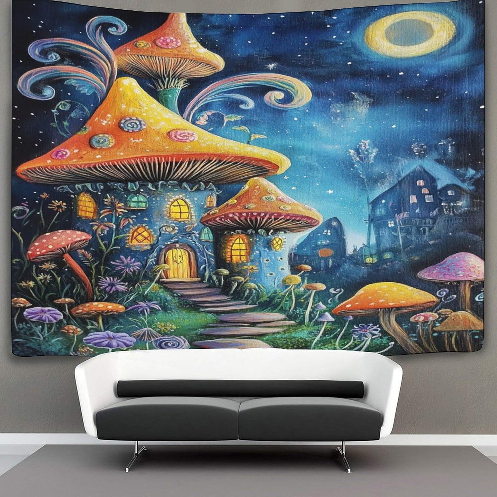 kaiyun Mushrooms Decorations Tapestry Swirls And Flowers Cartoon Style 3D Printing Wall Blanket Wall Hanging for Living Room Bedroom Dorm Decor 130cmx150cm