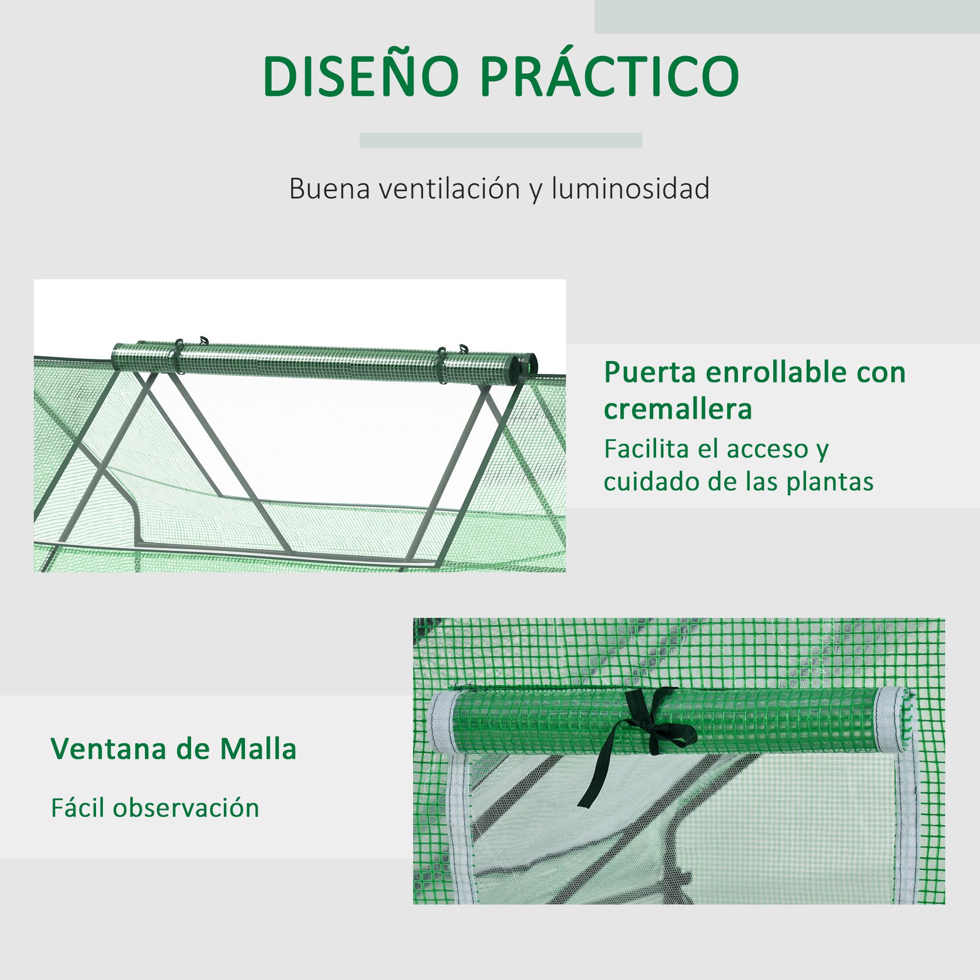Outsunny Invernadero de Exterior, 180x140x80 cm, Invernadero Pequeño con 4 Ventanas Enrollables de Malla, Marco de Acero y Cubierta PE 140g/㎡ Anti-UV para Jardin, Cultivos, Plantas, Verde