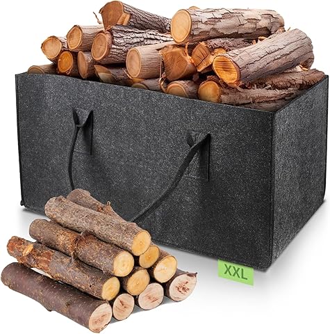 EFUTURETIME Bolsa de Fieltro, 61×32×32cm, 60L Cesta de leña, Cesta para Troncos con Asa, Bolso Grande de Fieltro Plegable, Cesta Multiusos para Leña, Ropa, Juguetes, Libros, Gris Oscuro