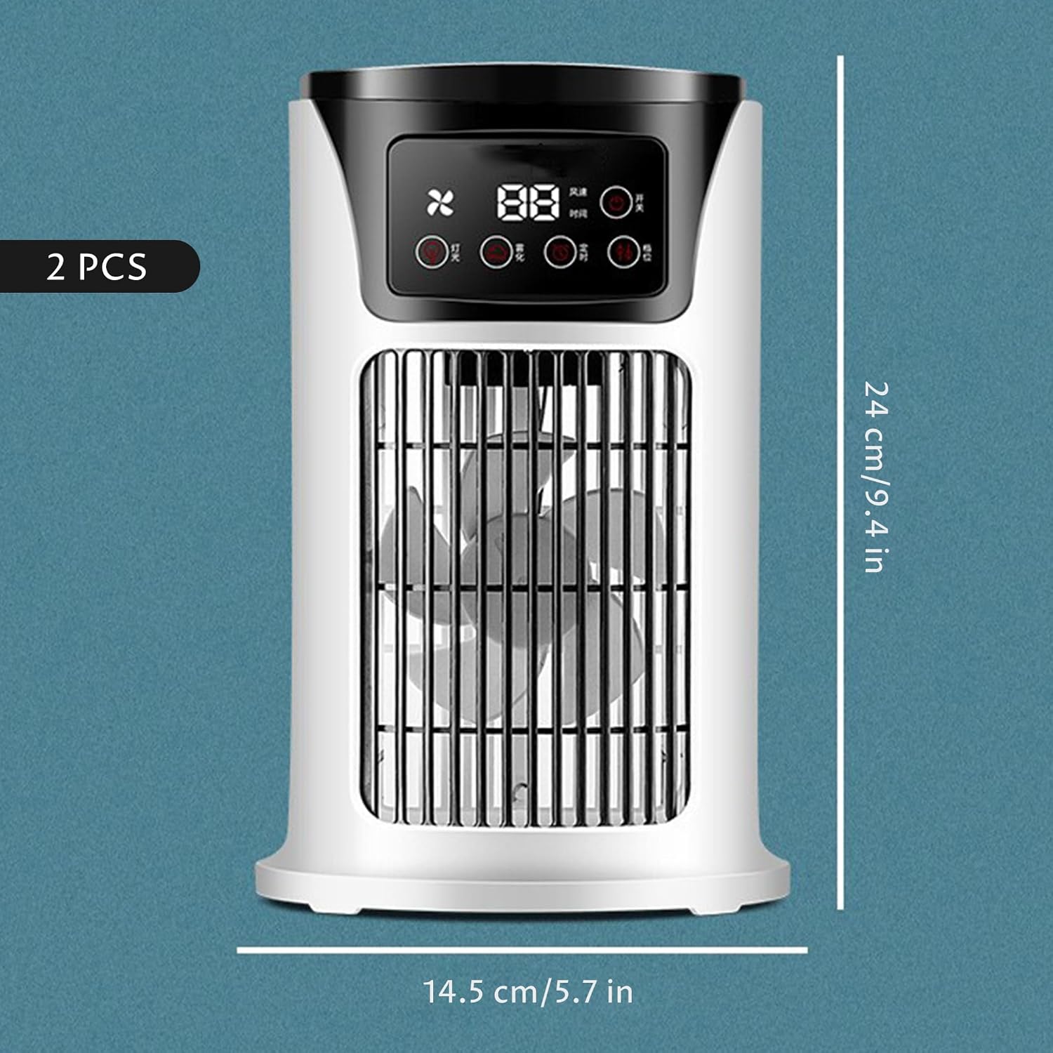 2pcs Cooling Fan With Humidifier Spray 6-speed Standing Tower Fan 6h Timer Quiet Desk Fans with Night Light White