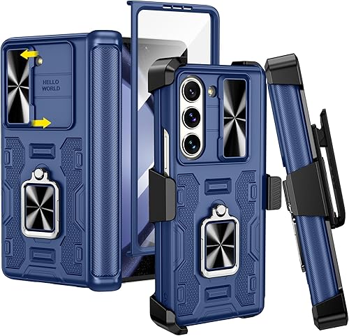 VEGO Funda para Galaxy Z Fold 5 con soporte, protección de bisagra y funda de clip para cinturón, protector de pantalla frontal y cubierta de cámara