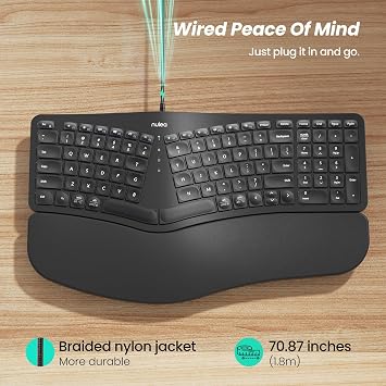 Nulea RT05C Wired Ergonomic Keyboard, Split Keyboard with Cushioned Wrist Rest, Adjustable Tilt Legs, Plug and Play, USB Corded, Compatible with Windows/Mac