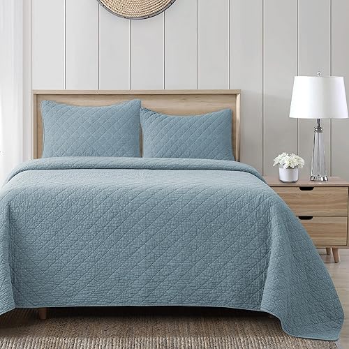 HiEnd Accents - Edredón de gasa de algodón lavado a la piedra, tamaño Super King, color azul mineral, ropa de cama de lujo de estilo tradicional