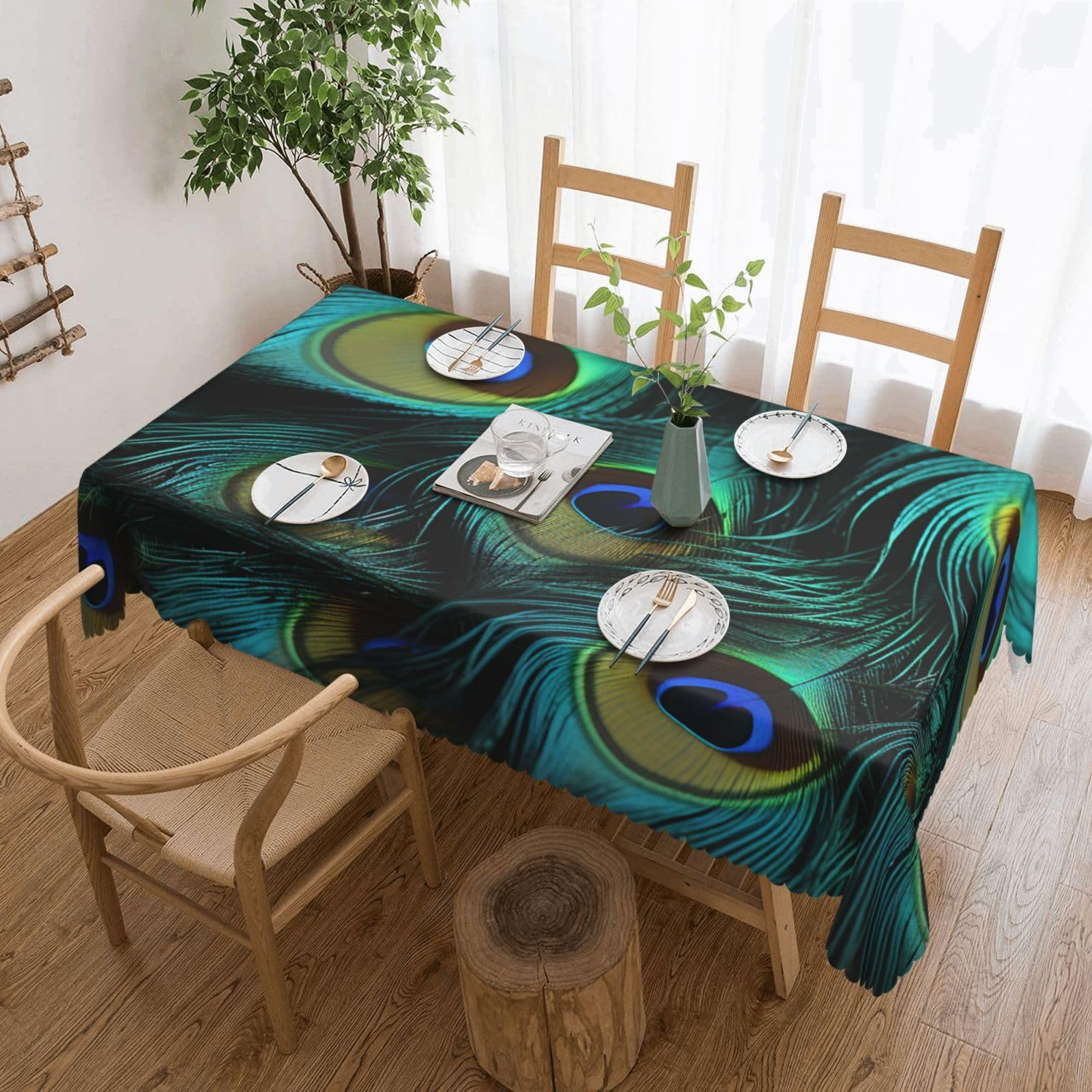 Nappe de paon haut de gamme motif artistique nappe rectangulaire lavable pour table de buffet