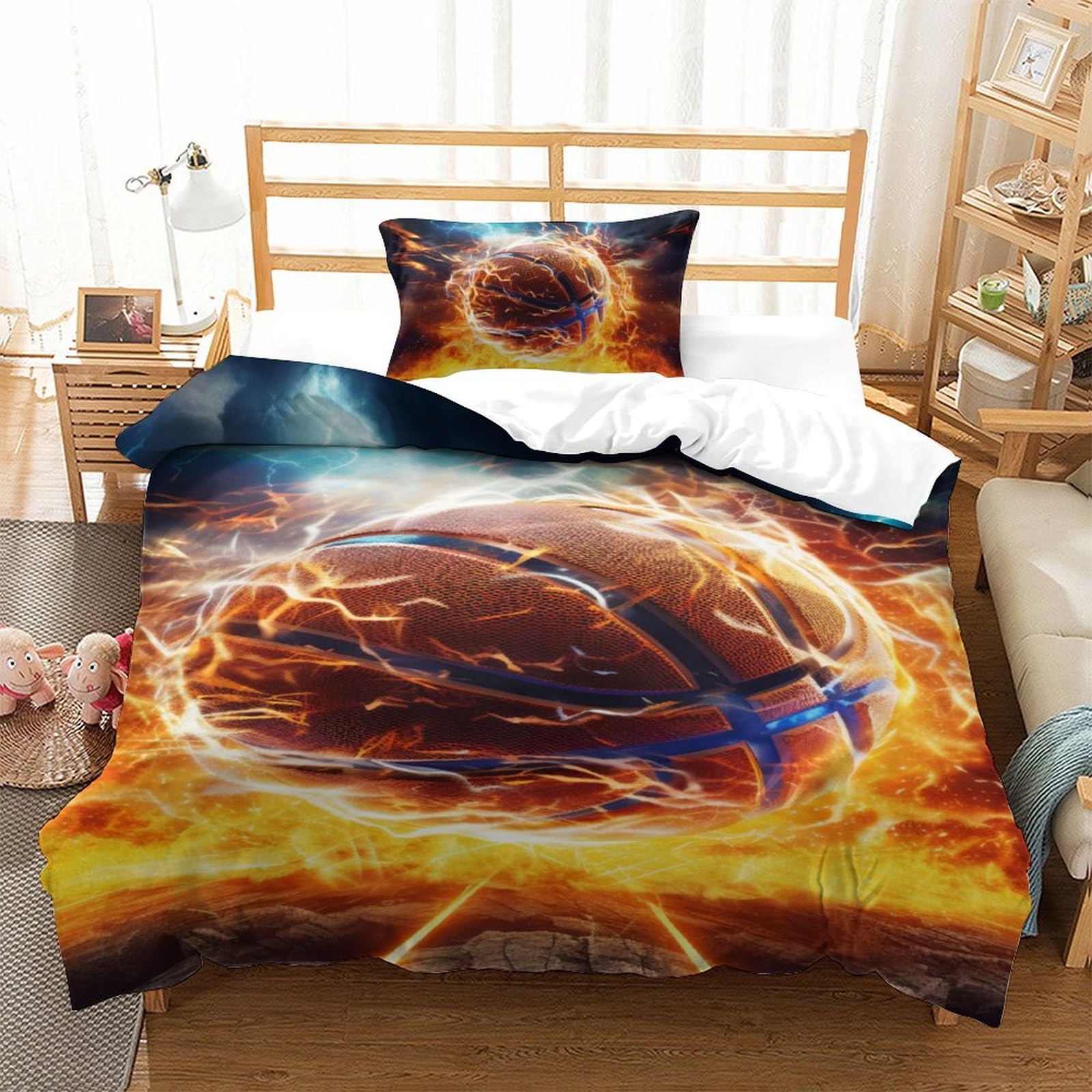 Parure de lit basket 3D housse de couette ado lit simple 135x200 cm