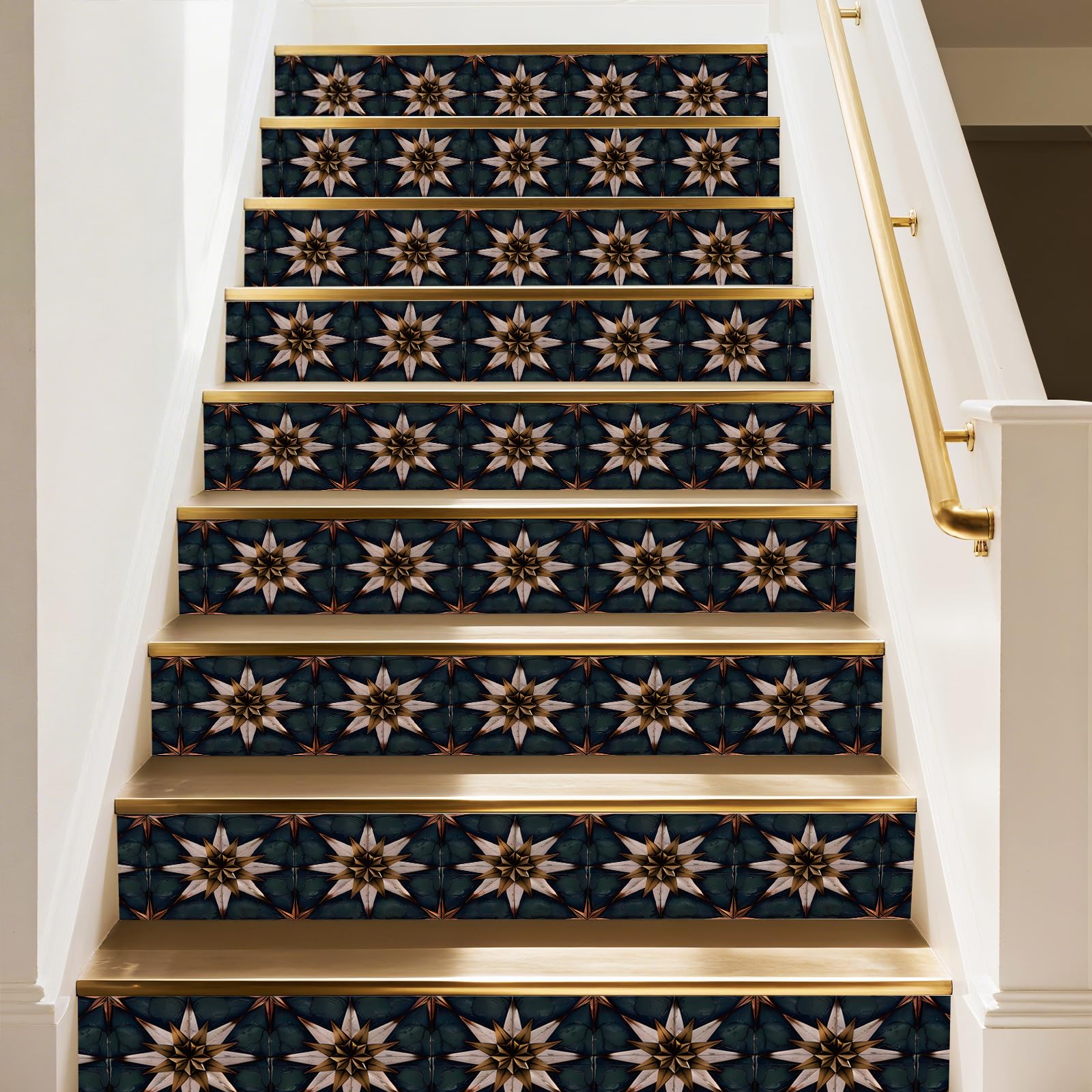 PLIGREAT 15 Strips Vintage Stair Stickers, Peel and Stick Boho Star Stair Riser Stickers Decals 18x100cm Self-Adhesive Vinyl Retro Staircase Murals Sticker Decor for Home Hotel