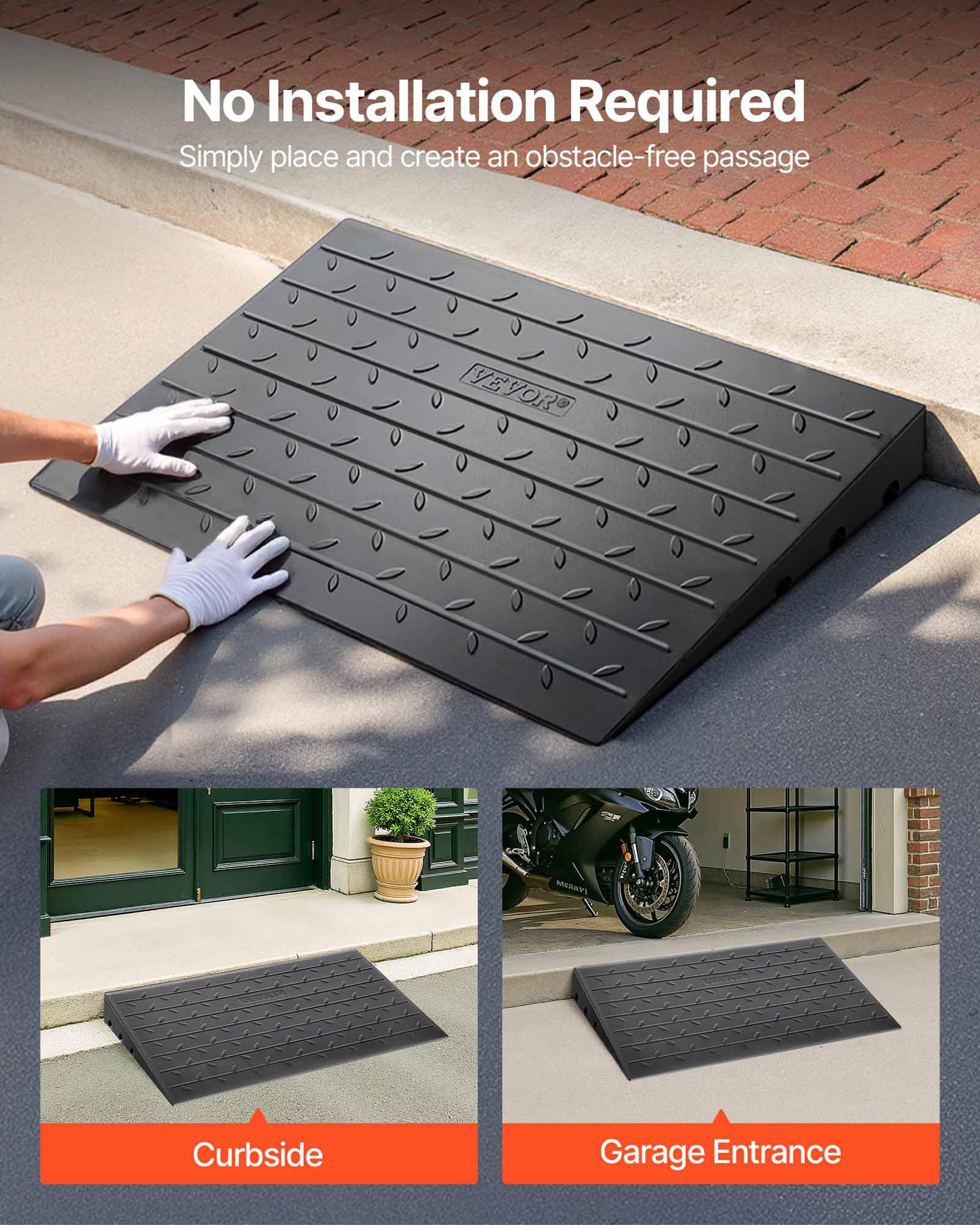 VEVOR Rampe de seuil en Caoutchouc, 10,2 cm, Couverture de Cordon à 3 canaux, Rampe de seuil Solide, entrée coudée en Caoutchouc, capacité de Charge nominale 1000 kg pour Fauteuil Roulant et Scooter