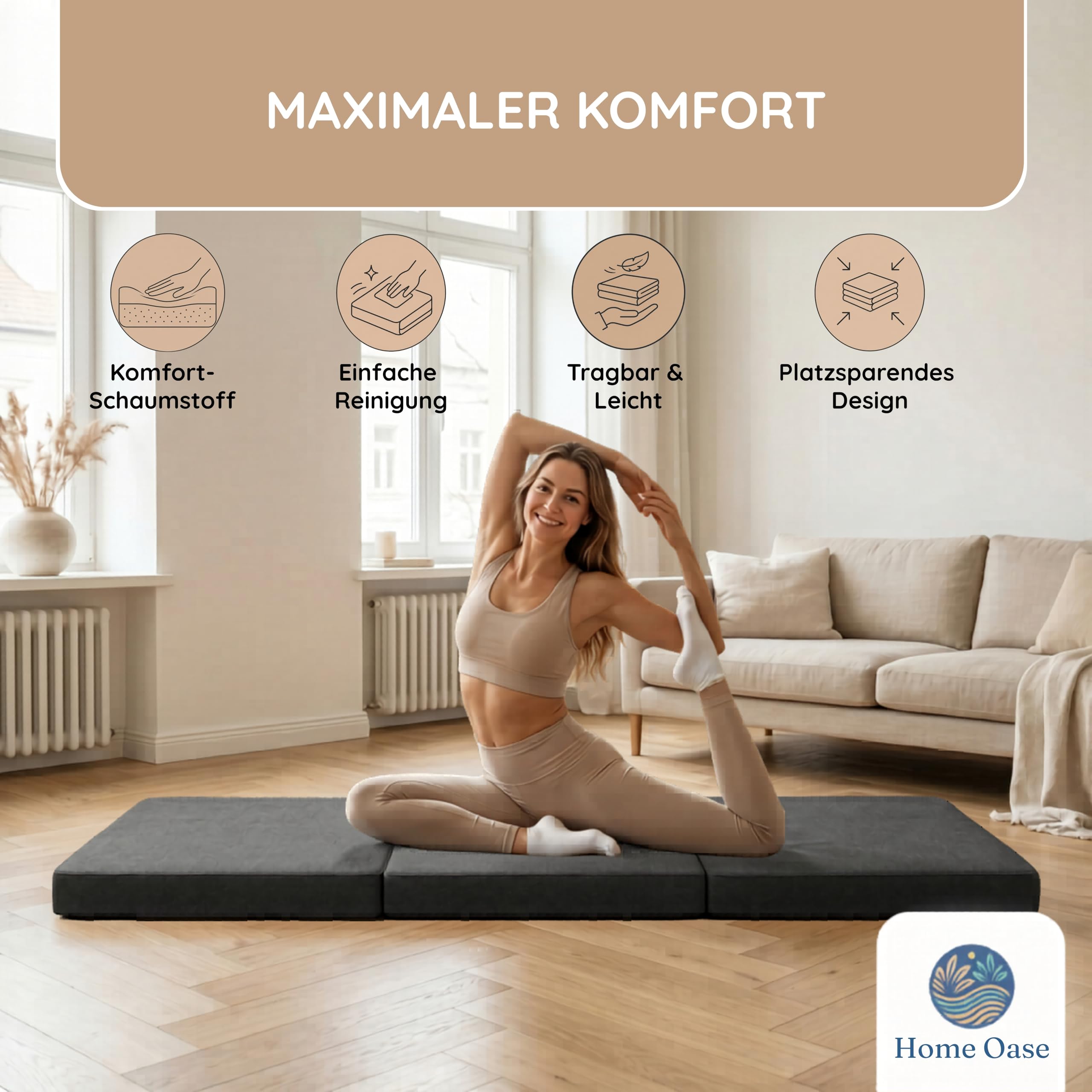 Klappbare Matratze | 190x60x7 cm | Waschbarer Bezug für einfache Reinigung | Klappmatratze mit Viscoschaum - Faltmatratze für Gäste | Auch als Klappmatratze Kinder für Übernachtungen geeignet