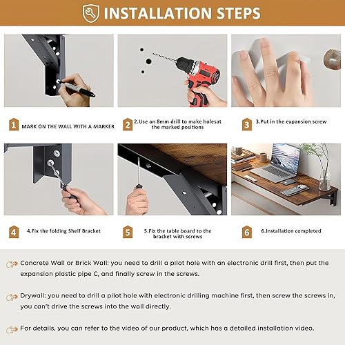 Miniatura 8 de Need Banco de trabajo pequeño plegable para montar en la pared, resistente, pequeño, plegable, longitud de 47.2 pulgadas de ancho, 20 pulgadas,