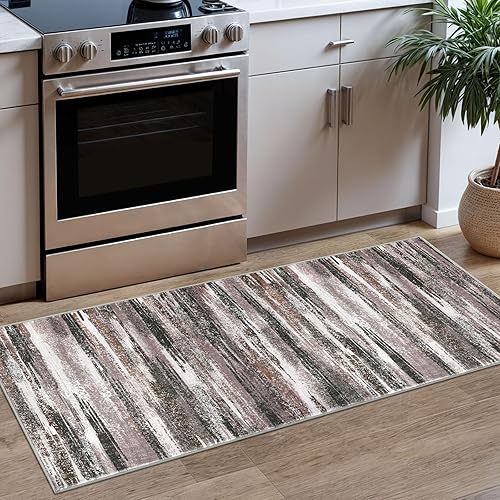 Miniatura 133 de Alfombra moderna abstracta de 2 x 6 pies, alfombra de pasillo lavable gris negro multi para cocina, antideslizante, suave, alfombra delgada de Gris