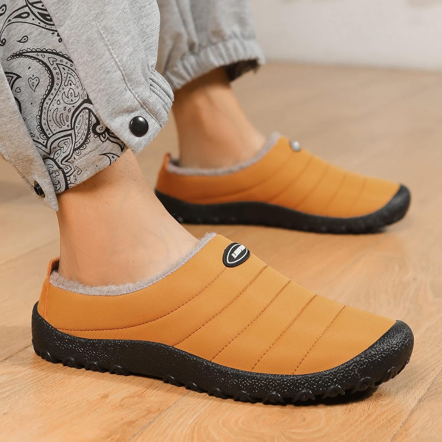 UBFEN Mens Womens Winter Warm Slippers with Fuzzy Plush Lining Slip on House Shoes Indoor Outdoor Anti-Skid Rubber Sole - Image 2