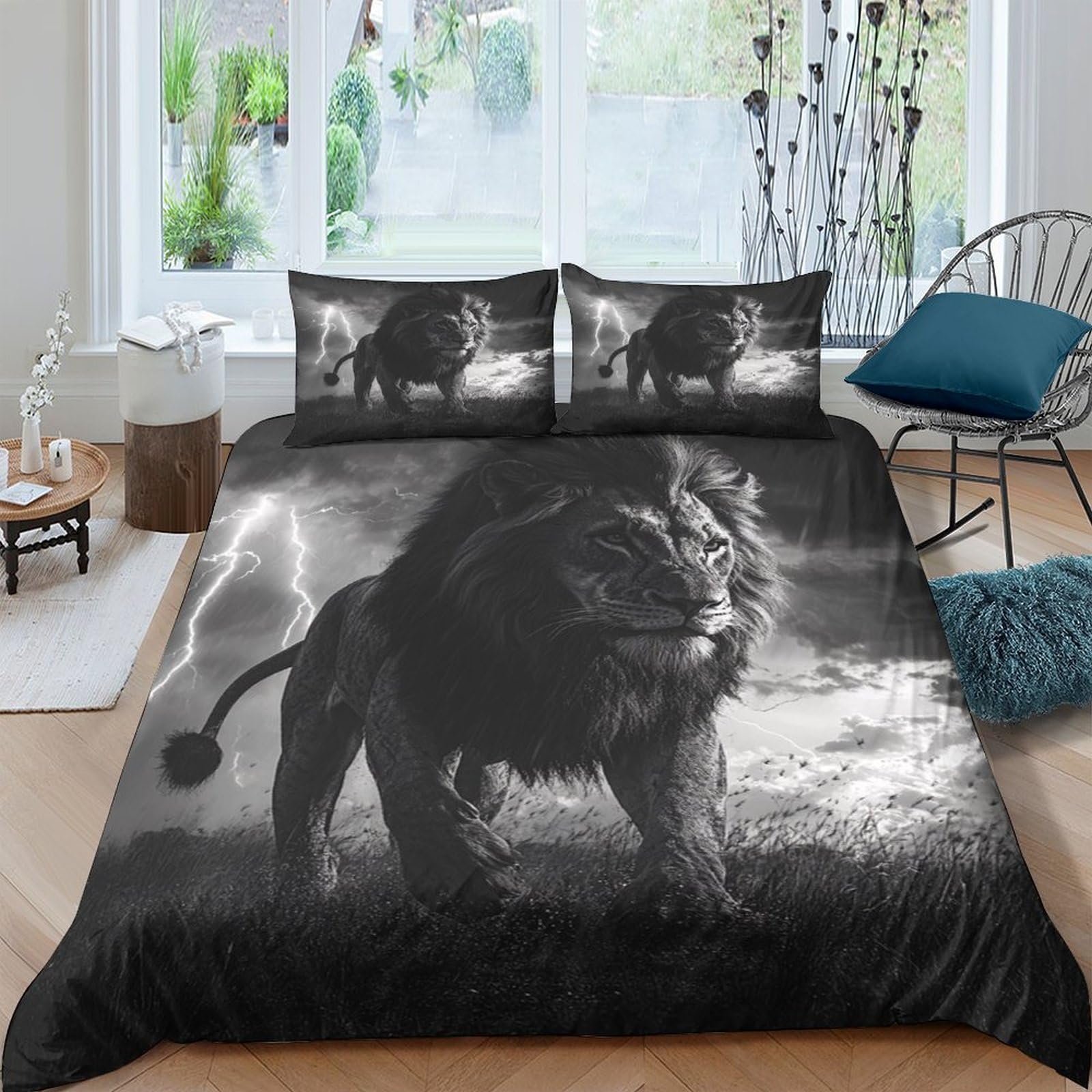 Ctjqhvkz Style-2 3D Printed Lion Forest Fitted Sheet Microfiber Soft Breathable Wilderness Bed Cover For Bedroom Dorm Decor Protection Single（135X200cm）