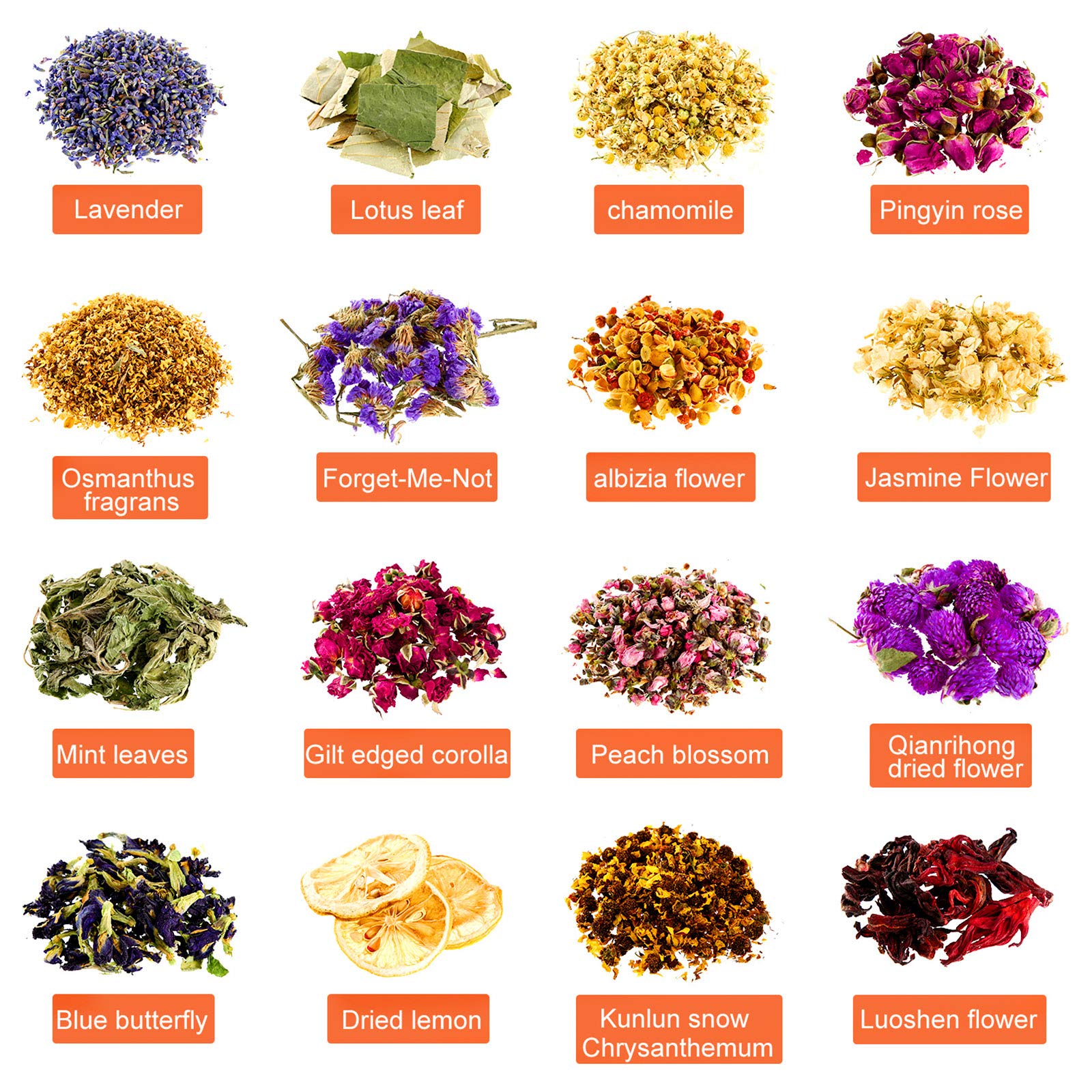 Kit 16 Sachets De Fleurs Et Herbes Séchées - Lavande, Rose, Chrysanthème, Etc. - Pour DIY Résine, Bougies, Savon, Décoration