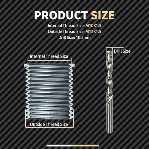 Miniatura 4 de Kit de reparación de rosca M10x1.5 con taladro HSS de inserción de 0.551 in, grifo, avellanado, controlador de instalación, inserto de acero