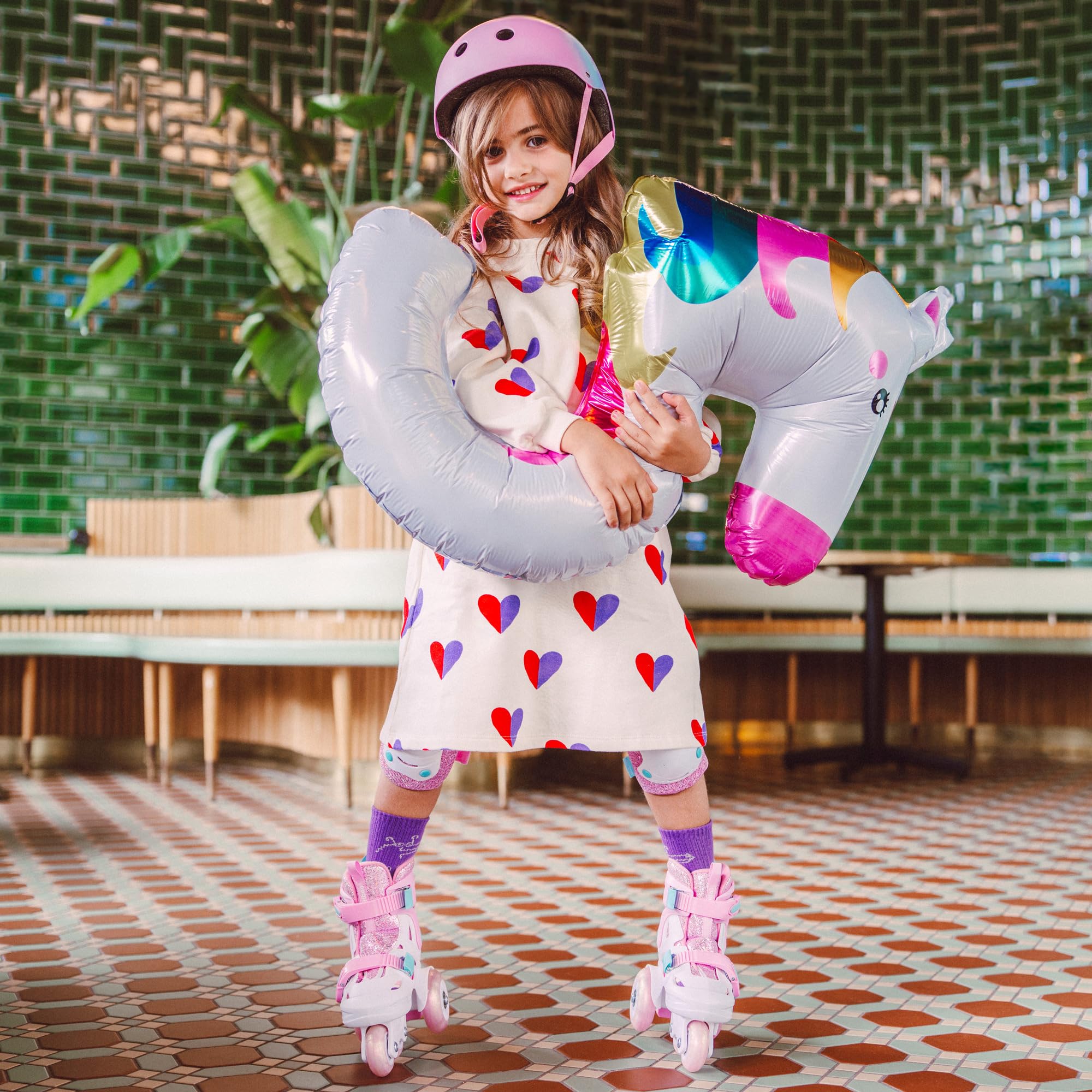 Cariboo Ballerina – Zestaw Rolki Regulowane + Ochraniacze (3-pack) Dla Dzieci, LED Kółka, Blokada Kołek, Bezpieczna Nauka, Brokatowy Design