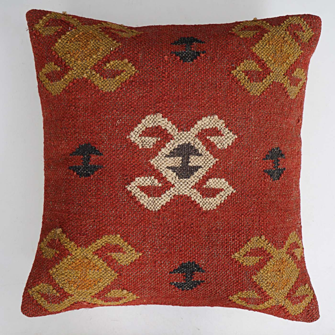 Radharani Arts Indian Handwoven Kilim Pillow Cover 18x18 Square Indian Outdoor Cushions Cover Decorative Throw Pillow Cases Jute Wool Cushion Cover