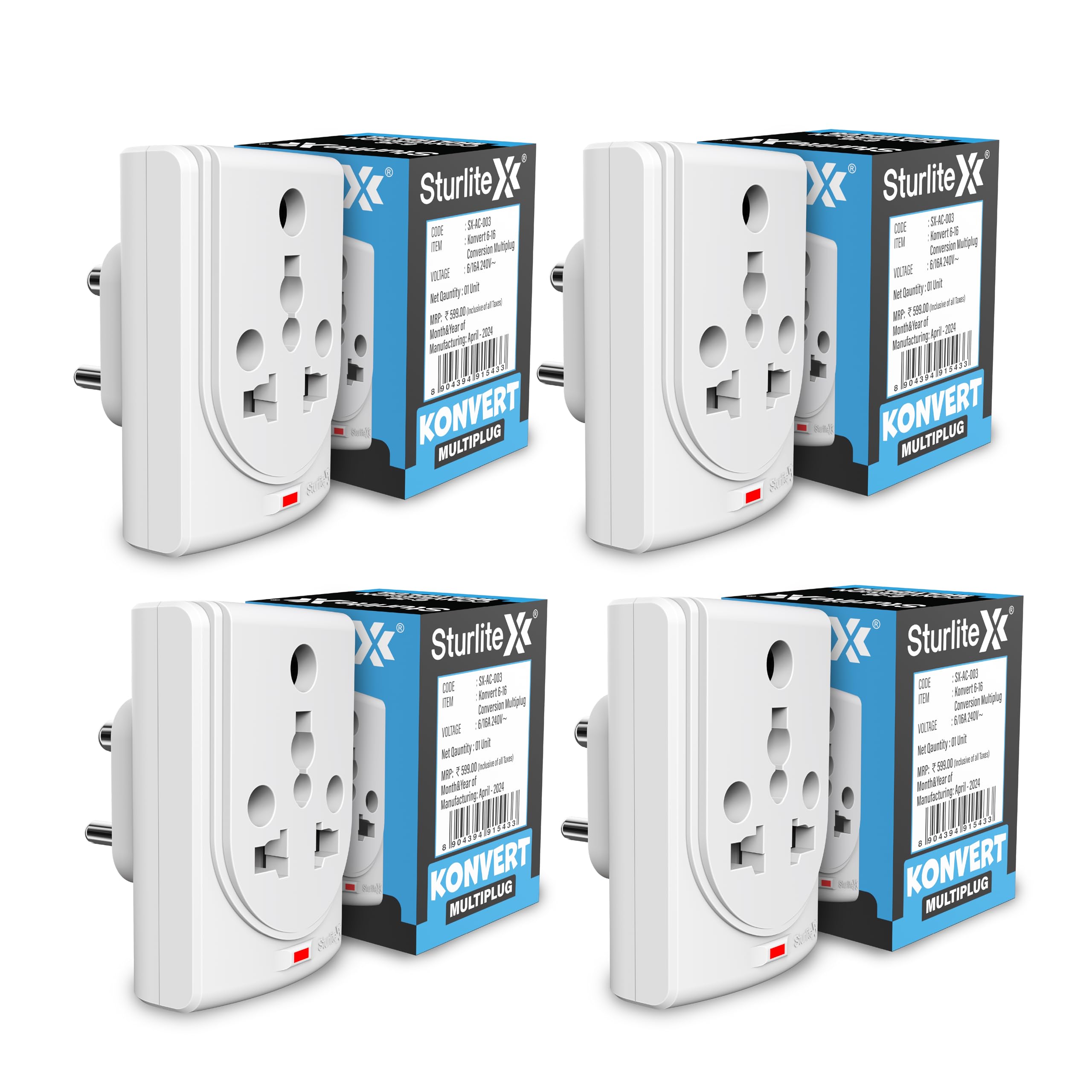 Sturlite Konvert Multiplug| 6-16 Conversion| Universal AC Travel Adapter|6Amp 240V| ABS Strong Body Socket (Pack of 4)-picture-3