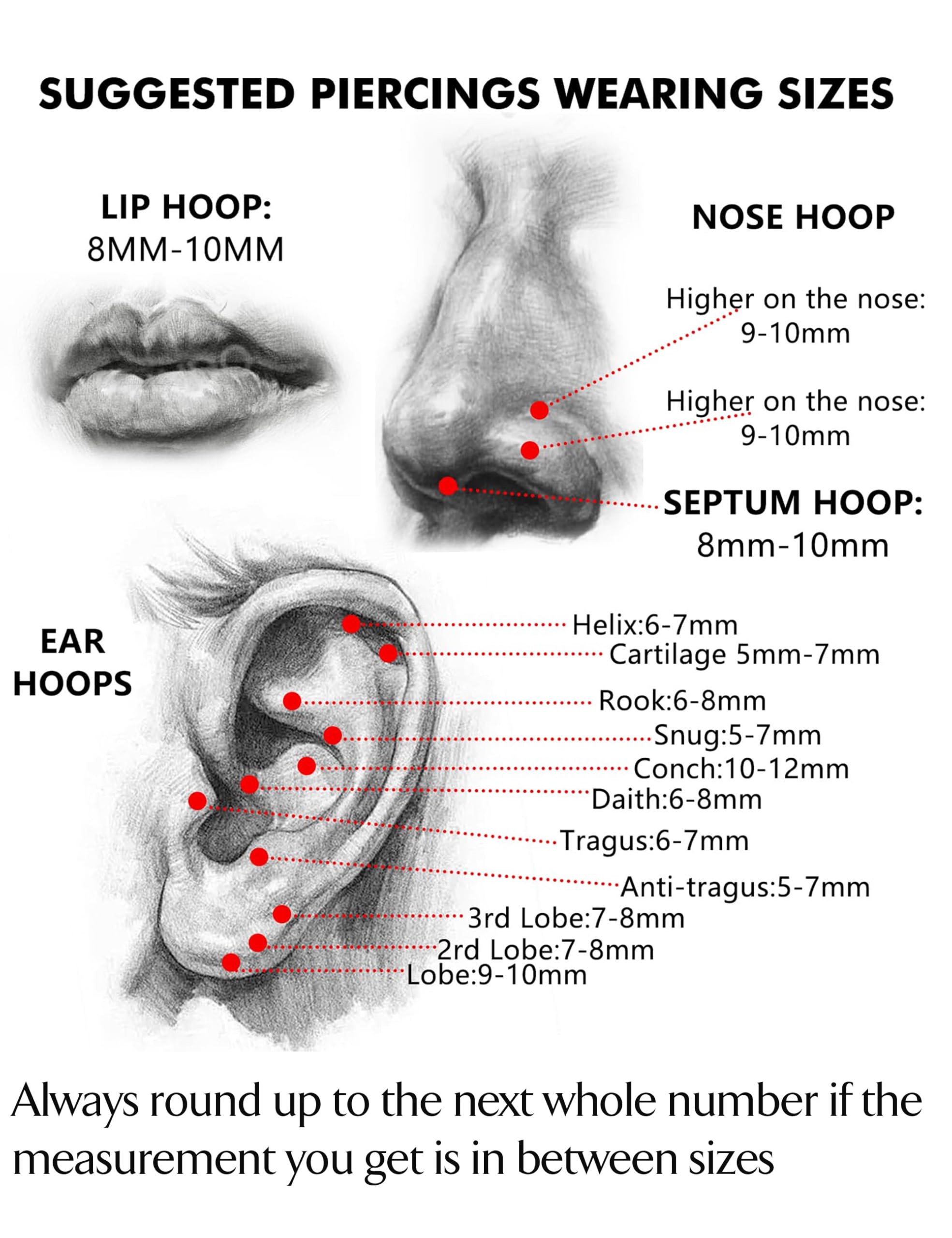 YADOCA 5 Piezas G23 Titanio Piercing Nariz Helix Piercing Hipoalergénico 20G/18G/16G Piercing Nariz Pendientes Conch Septum Tragus Piercings Oreja para Mujeres Hombres 6-10 mm
