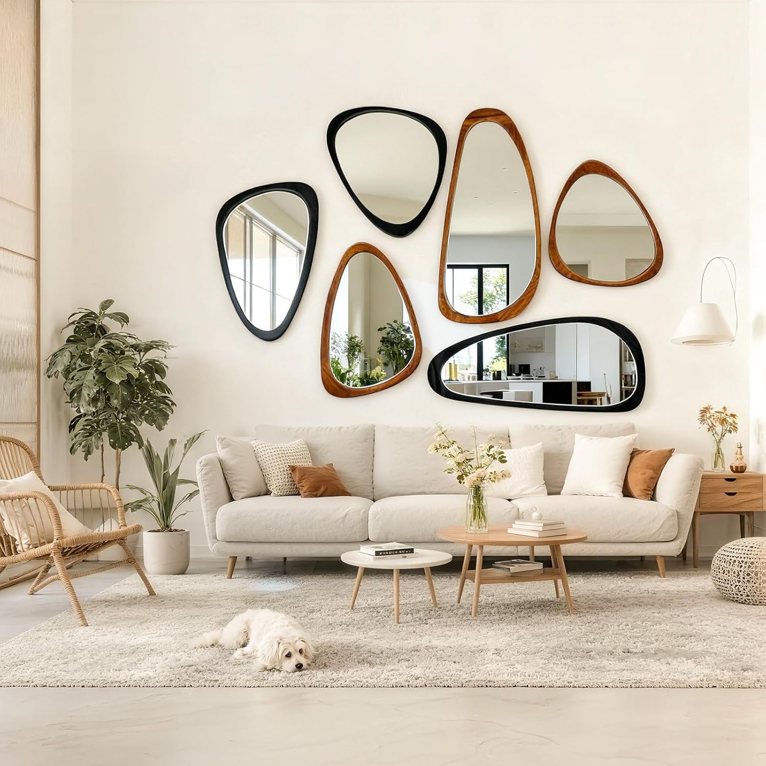 24x19 Inch Asymmetrical Mirror, Full Length Irregular Wall Mirror, Boho Decor for Bedroom, Mid Century Modern Floor Mirror for Living Room, Entryway and Hallway Decor