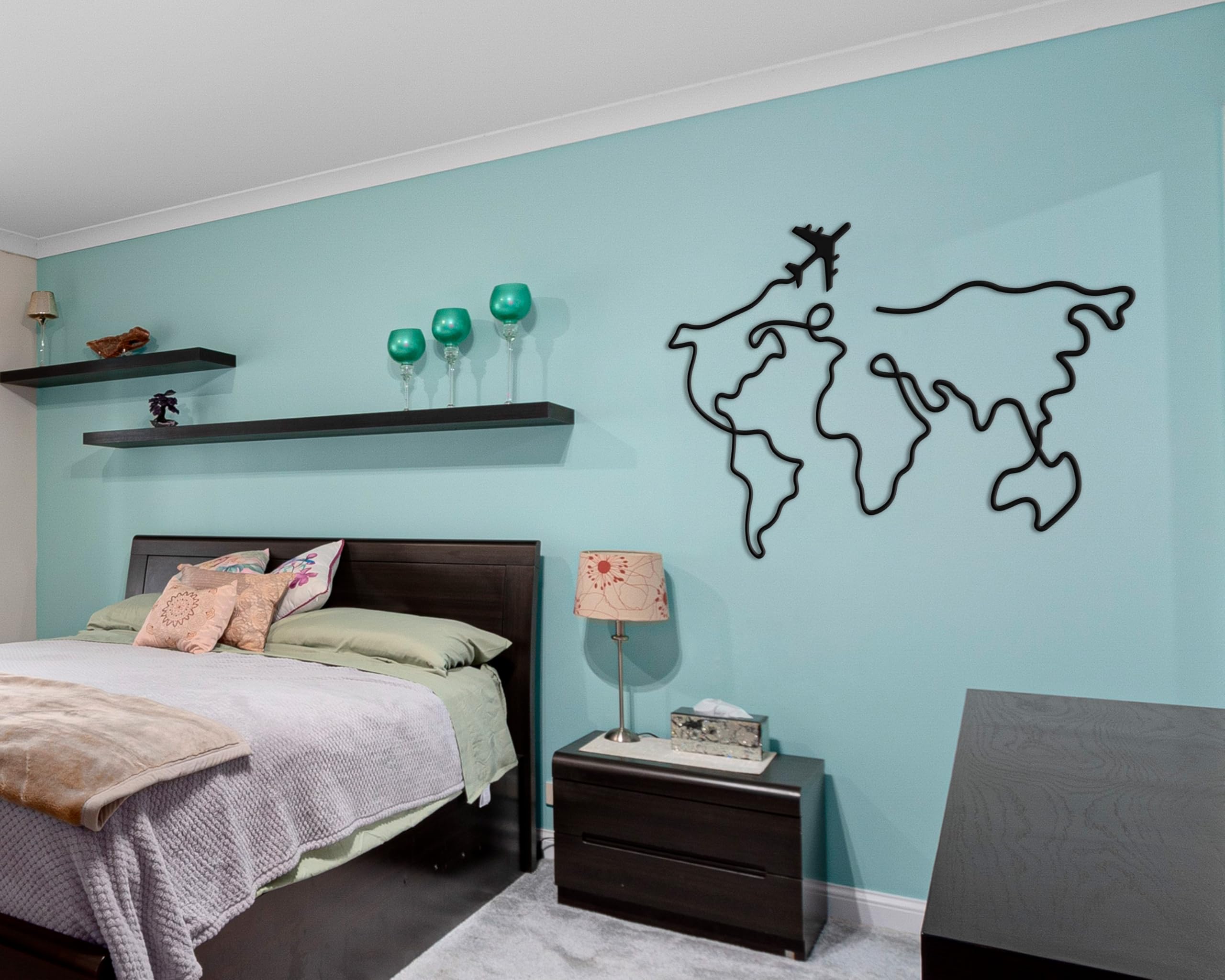 Dkant Mappamondo da Parete (115x85 cm) - Quadri Moderni Soggiorno | Decorazione da Parete in Metallo per Camera da Letto, Cucina e Ufficio - Wall Art - Facile Fissaggio (Viti Incluse)
