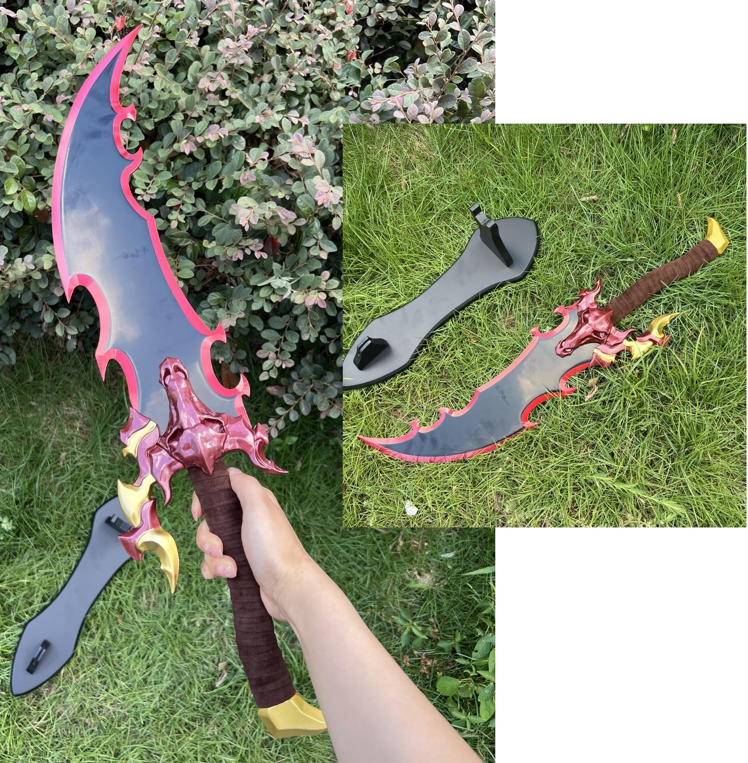 24.8" Anime Demon King Soralion Full Metal Sword with Display Stand Sung Jinwoo Cosplay Sword Dragon Handle,for Cosplay,Display,Collection,Gift