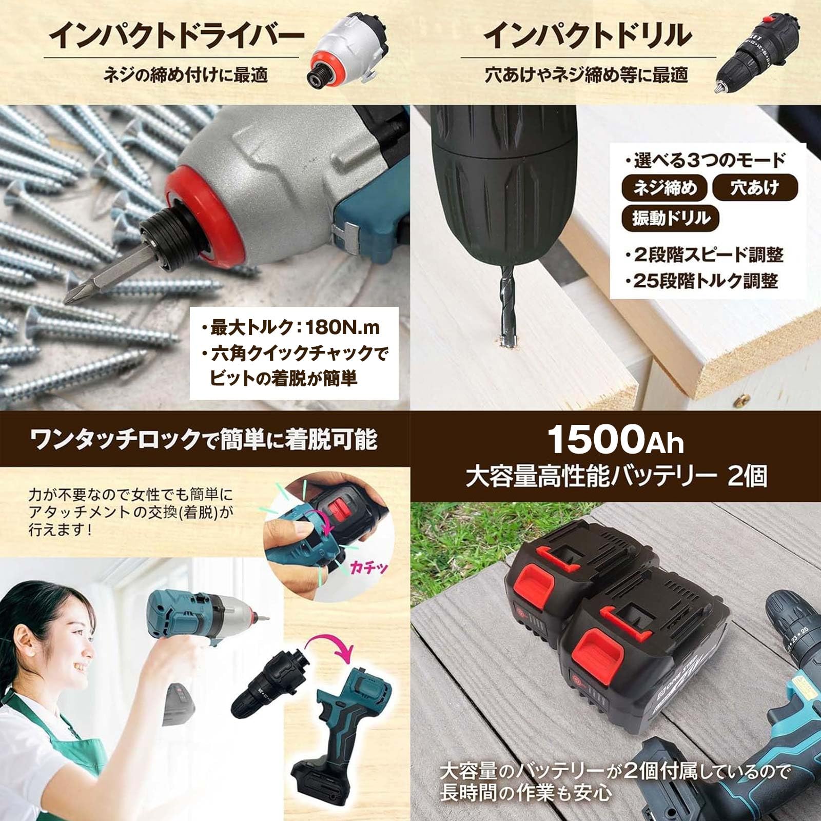Amazon | 【満足の、24点セット。】 インパクトドライバー + 工具
