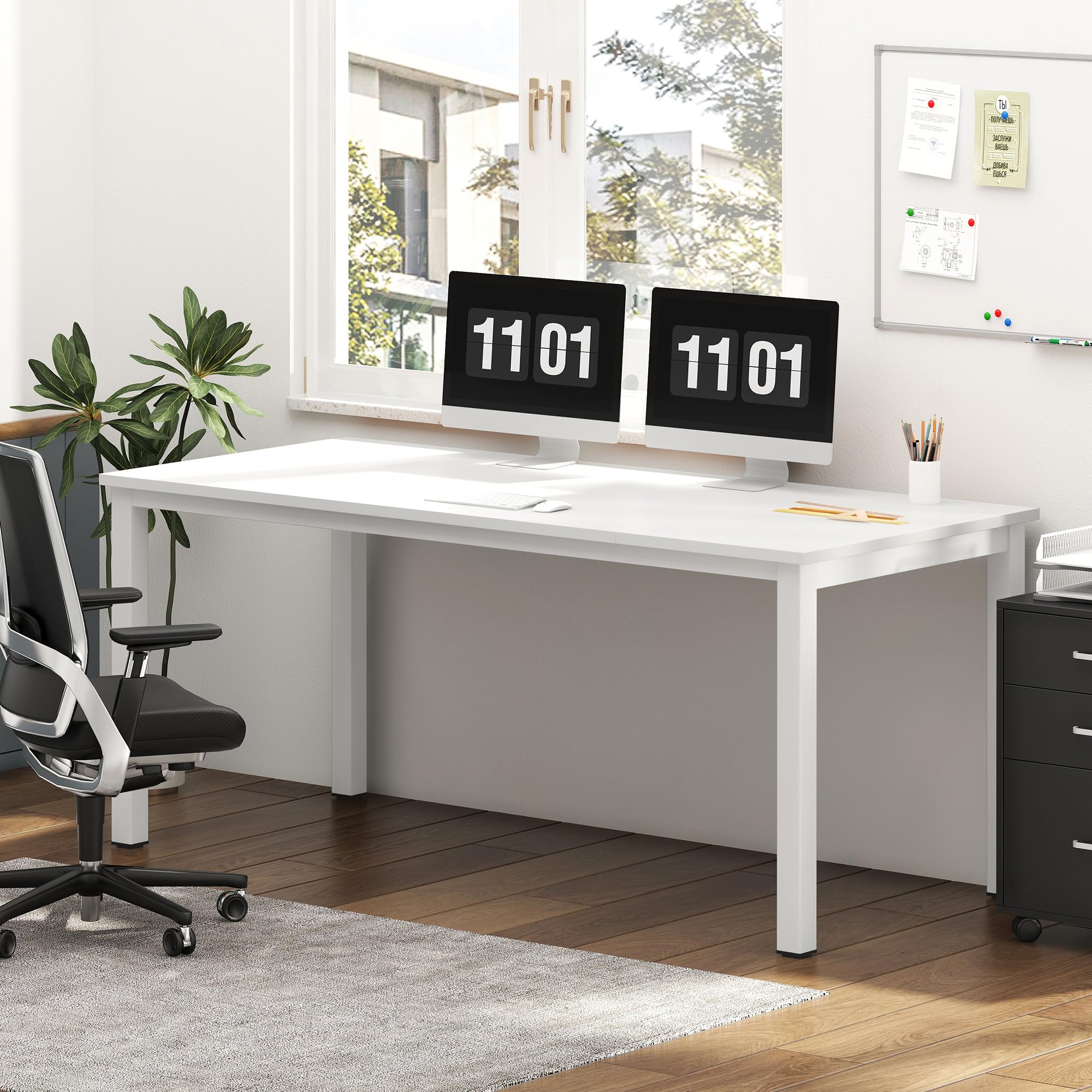 Escritorio grande para computadora de 70.8 x 31.5 pulgadas, mesa de conferencias, escritorio de oficina grande, estación de trabajo para oficina en casa, blanco ND-10FJGSAC3-180WW 8