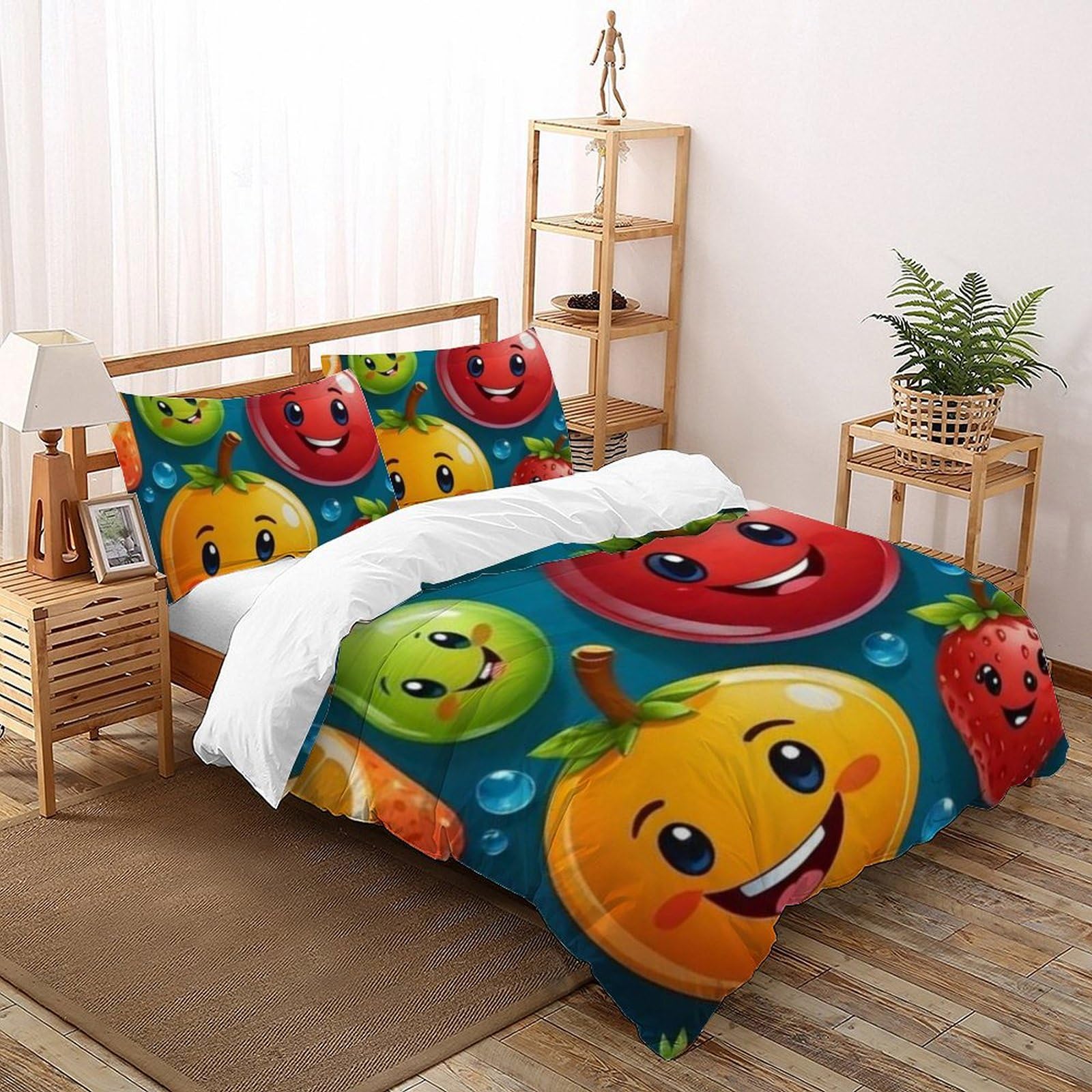 Parure de lit imprimé 3D pommes en microfibre premium de haute densité texturée douce
