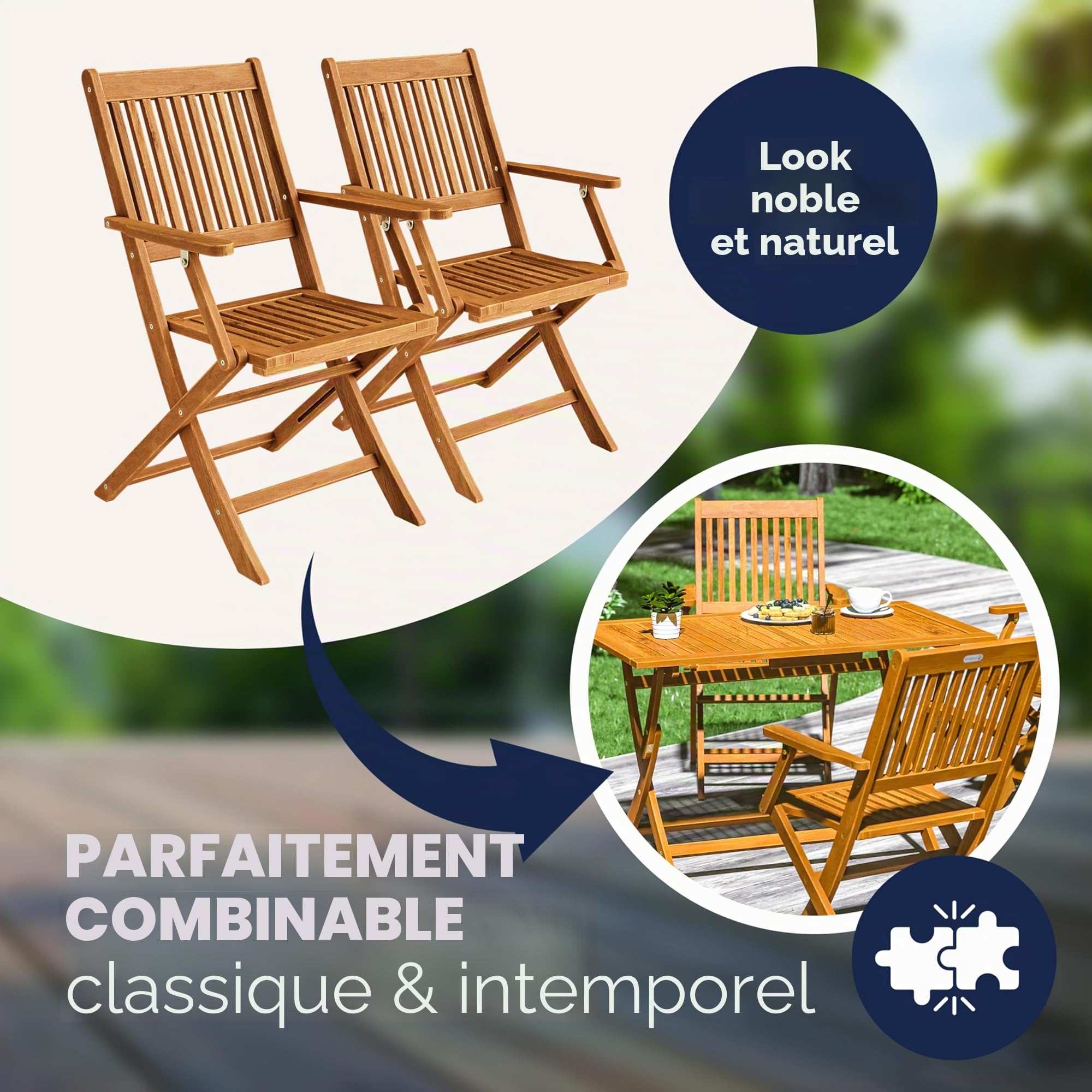 Casaria® Set de 2 chaises de Jardin Pliantes Sydney Bois d'acacia