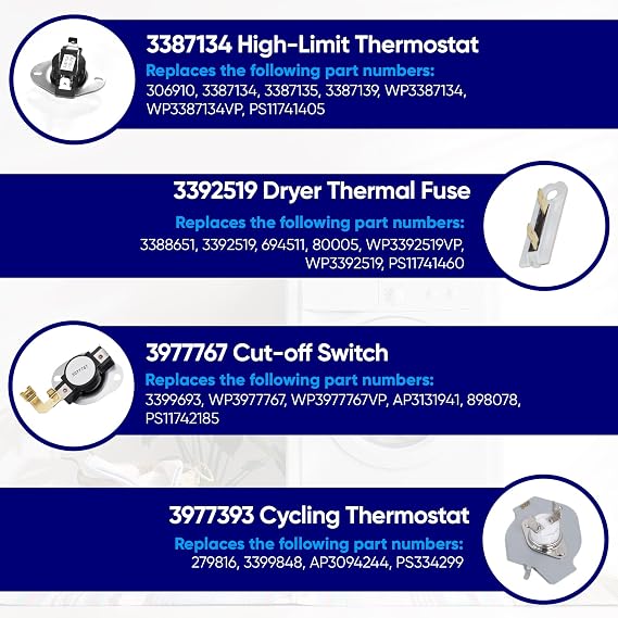Dryer Repair Kit 3387134 3392519 3977393 3977767