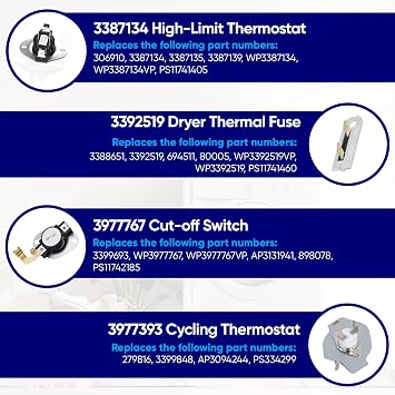 Dryer Repair Kit 3387134 3392519 3977393 3977767