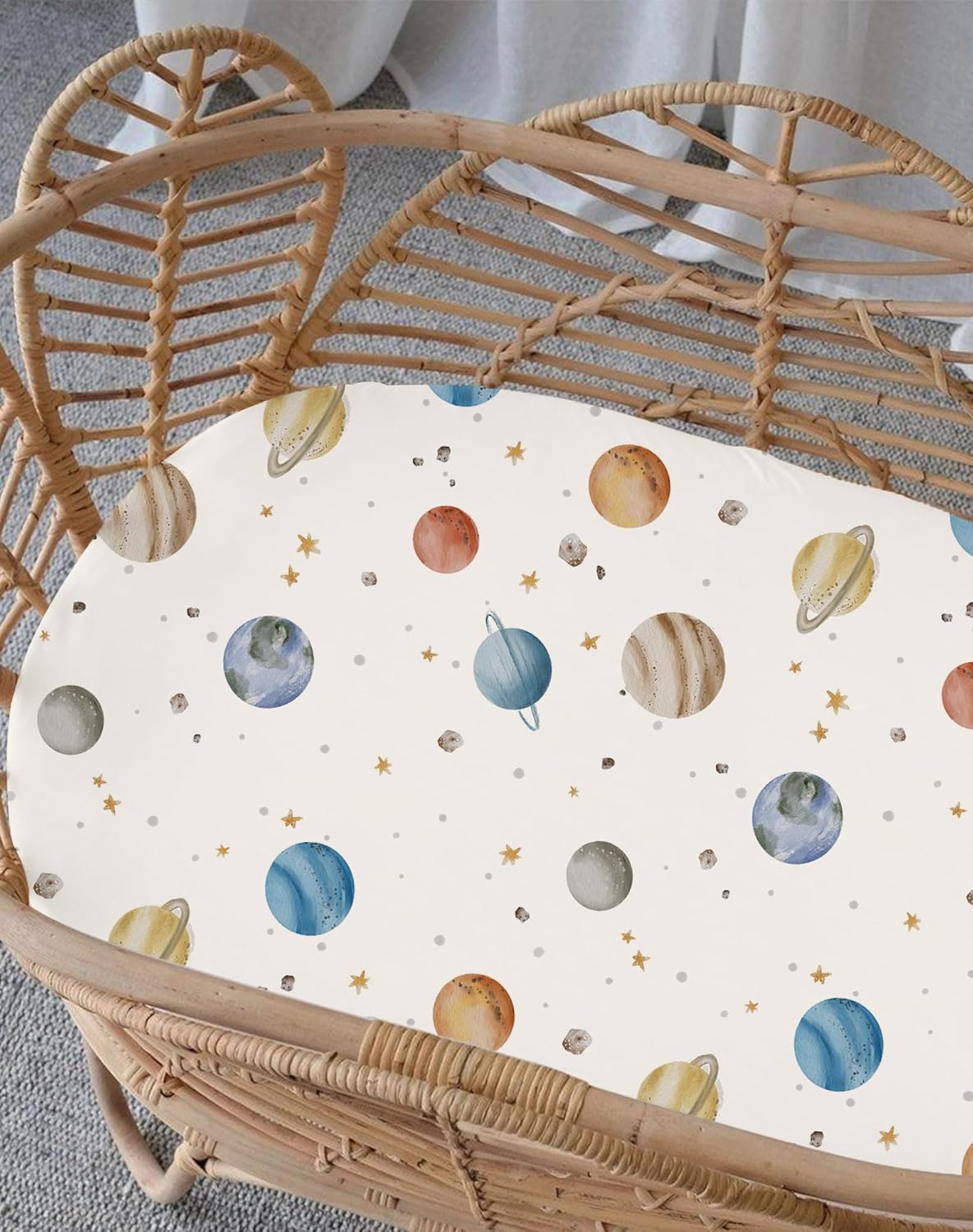 Bassinet Sheets for Baby Girls Boys 2 Pack, Fitted Baby Mattress Sheet for Rectangle, Oval, Hourglass Bassinet Mattress, Breathable Cozy & Universal Fit (Stellar Adventure, Bassinet Sheet) - Image 4