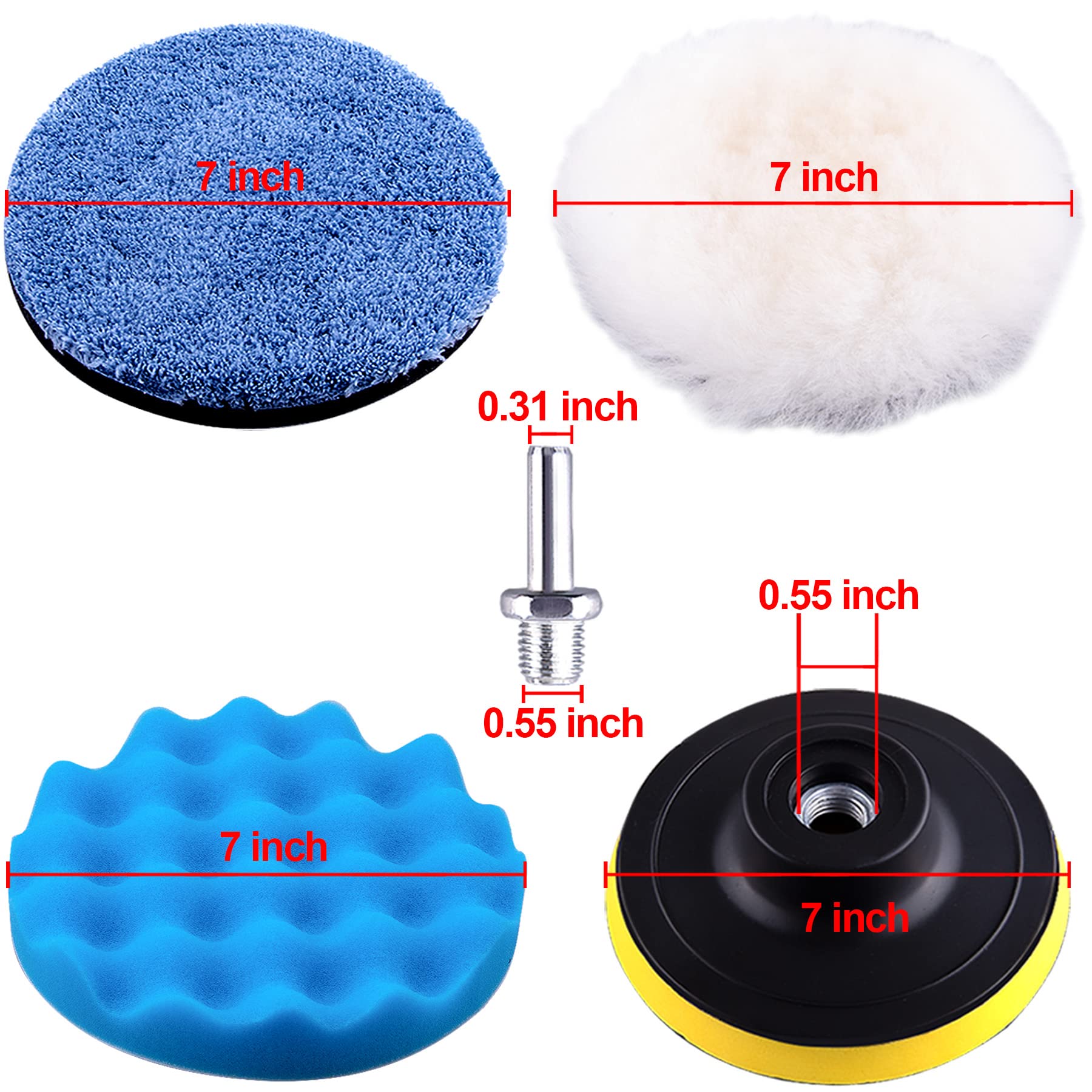 SIQUK 16 Pezzi Tamponi Lucidatura Auto Tamponi di Spugna Lucidatura Spugna Tampone Lucidare la Lana Kit Lucidatrici Auto per Levigatura Ceretta, 180mm