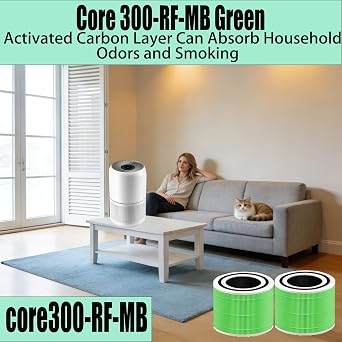 2 Pack Mold & Bacteria HEPA Filters for LEVOIT Core 300 / 300S Air Purifier | 3-in-1 HEPA Activated carbon Filter, Replacement Parts Core 300-RF-MB, Green