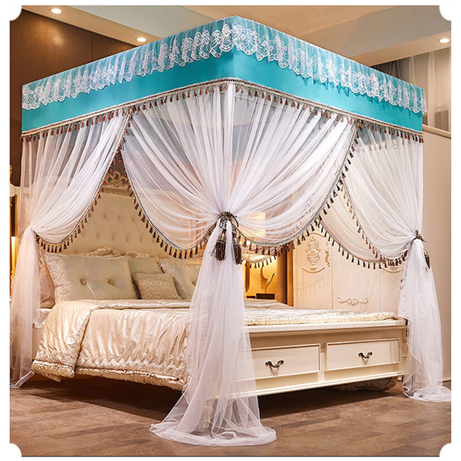 Betthimmel, 4 Poster für King-Size-Bett, Prinzessinnen-Moskitonetz mit Metallhalterung, Schlafzimmer, dekorative Vorhänge, Mädchenzimmer-Dekor, einfach zu installierendes Design