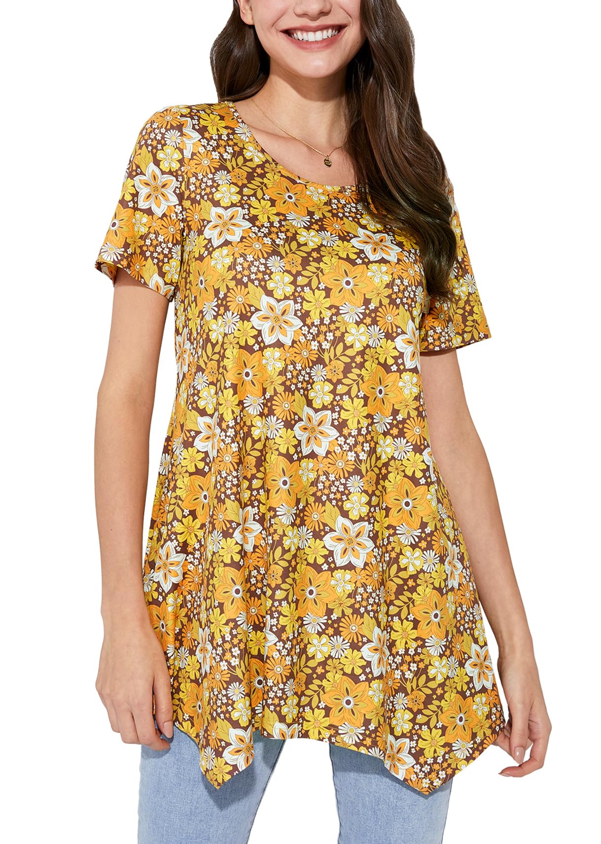 Enmain Camiseta Manga Corta Mujer Blusas de Mujer Elegantes Túnica Tops Larga Verano Cuello Redondo Estampada Flores Paisley Cómoda Fiesta S-3XL