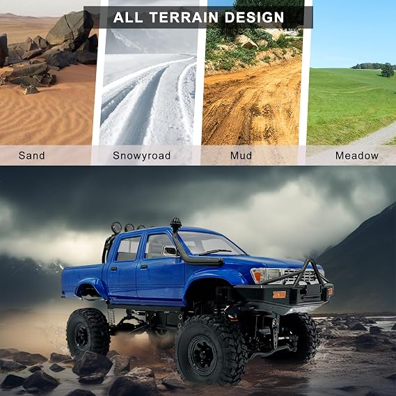 WPL C64-1 RC Car 1:16 Scale RC Crawler RTR RC Rock Truck 4x4 Off-Road Vehicle Mode 260 Motor New Gearbox with 3 Upgraded 1200mah Battery for Adult RC Hobby (Blue)