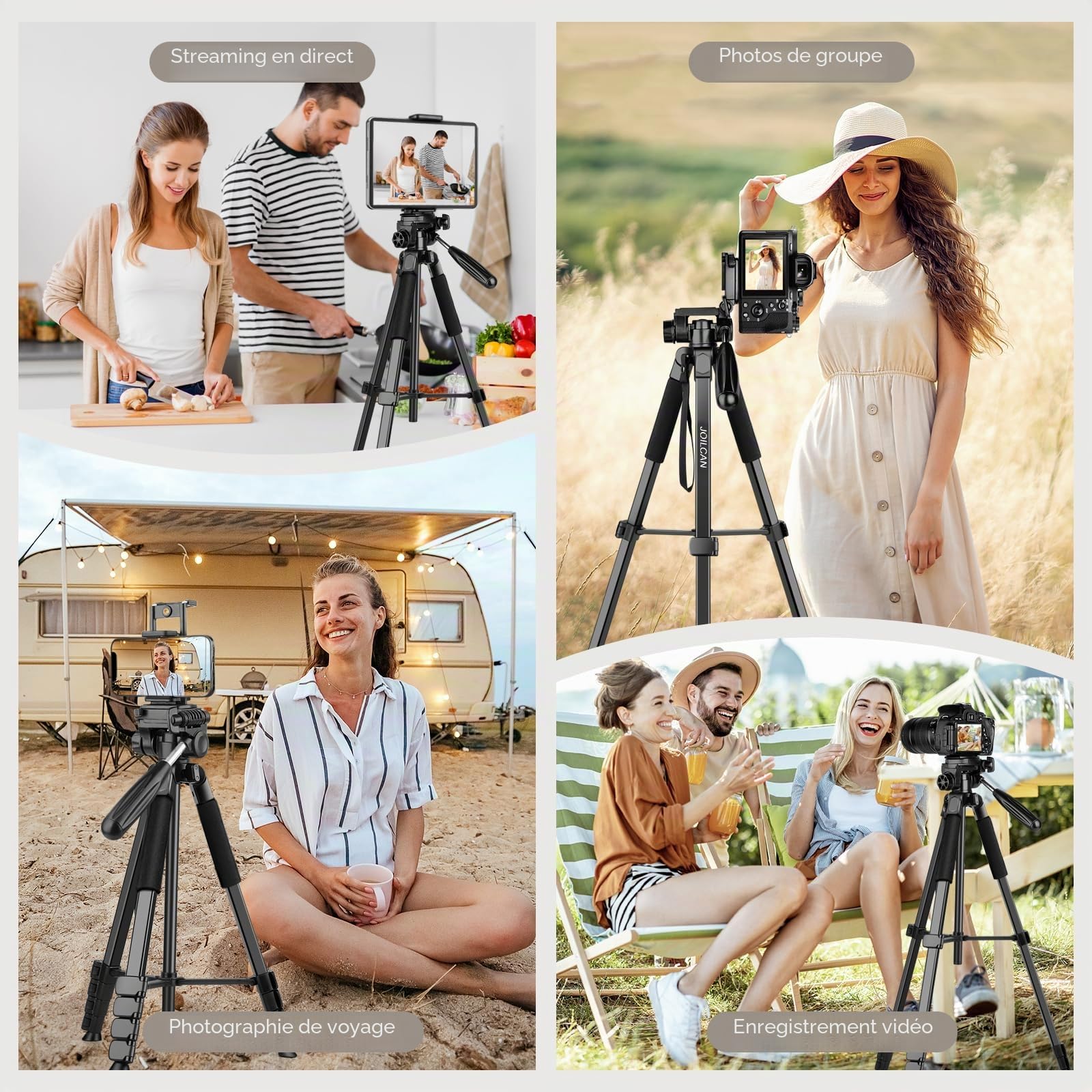 JOILCAN Trepied Appareil Photo, 173cm Trepied Smartphone Léger en Aluminium avec Détachable à 3 Voies, Trépied pour iPhone/iPad/Caméra/Téléphone avec Télécommande et Support pour Téléphone Tablette